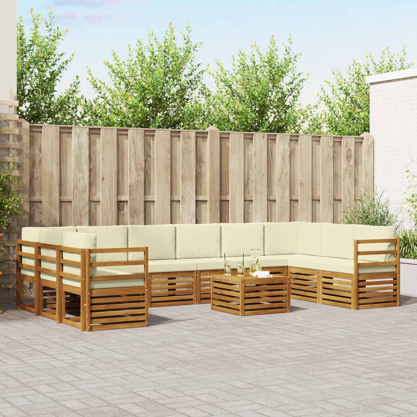 Buiten bankenset 11 pcs Natuurlijk en Crème Massief Acaciahout is nu te koop bij PeponiXL, paradijselijk wonen!