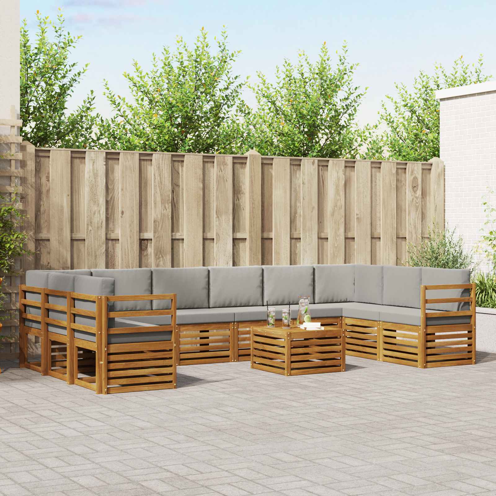 Buiten bankenset met kussen 11 pcs Natuurlijk en Lichtgrijs is nu te koop bij PeponiXL, paradijselijk wonen!