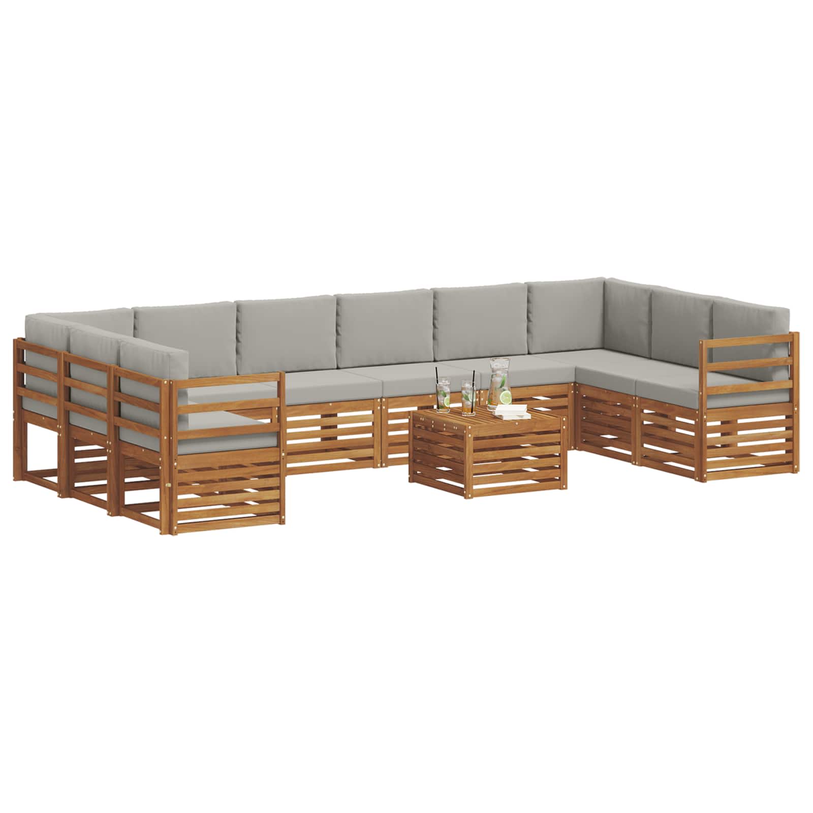 Buiten bankenset met kussen 11 pcs Natuurlijk en Lichtgrijs is nu te koop bij PeponiXL, paradijselijk wonen!