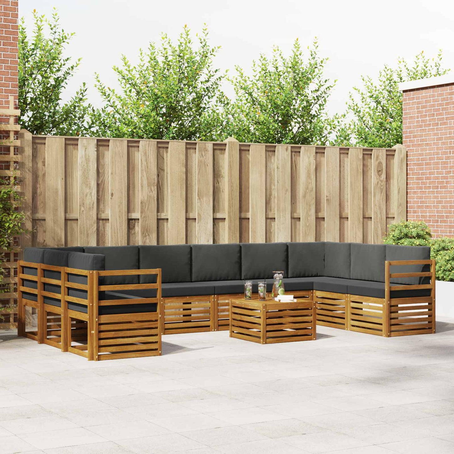 Buiten bankenset met kussen 11 pcs Natuurlijk en Antraciet is nu te koop bij PeponiXL, paradijselijk wonen!