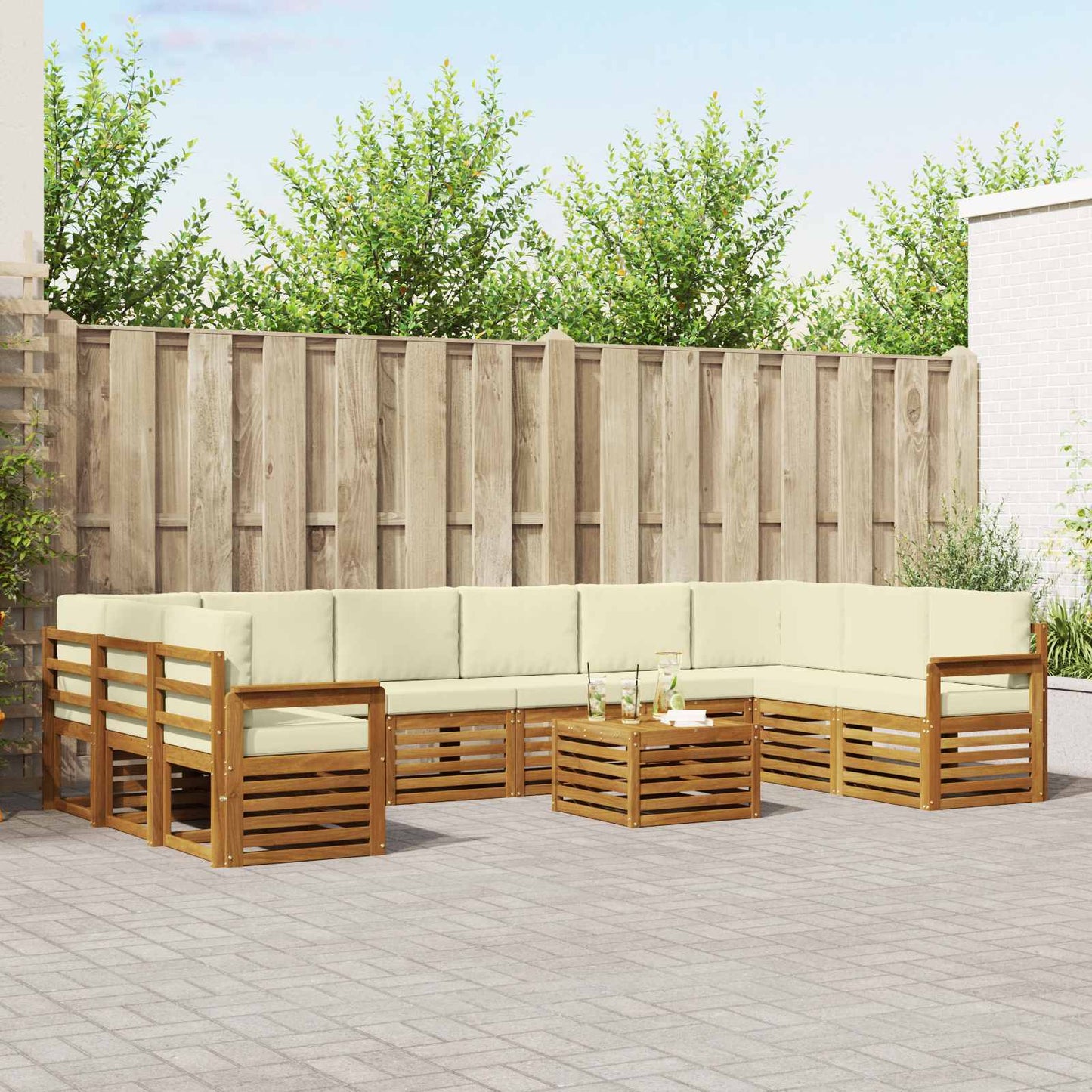 Buiten bankenset 11 pcs Natuurlijk en Crème Massief Acaciahout is nu te koop bij PeponiXL, paradijselijk wonen!