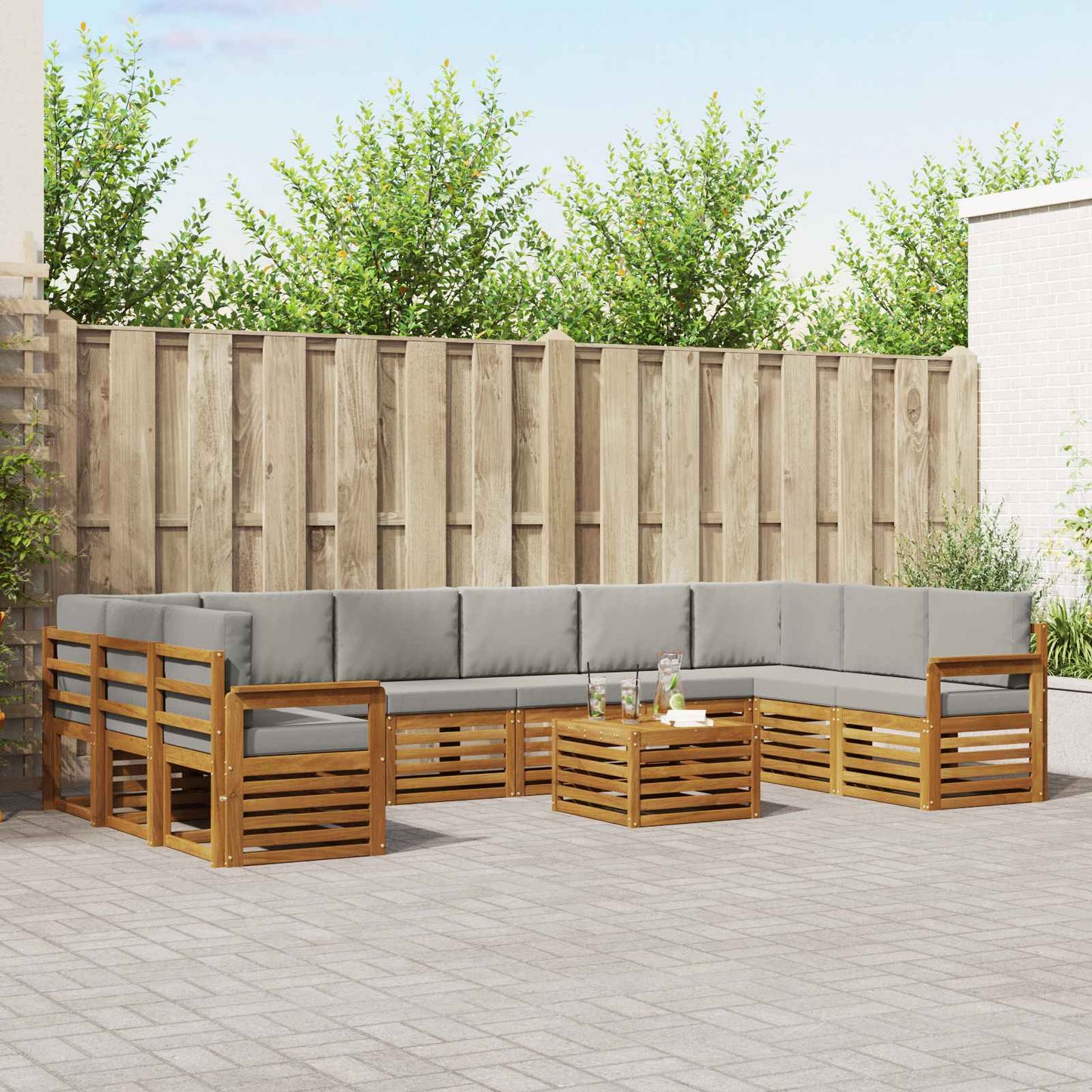 Buiten bankenset met kussen 11 pcs Natuurlijk en Lichtgrijs is nu te koop bij PeponiXL, paradijselijk wonen!