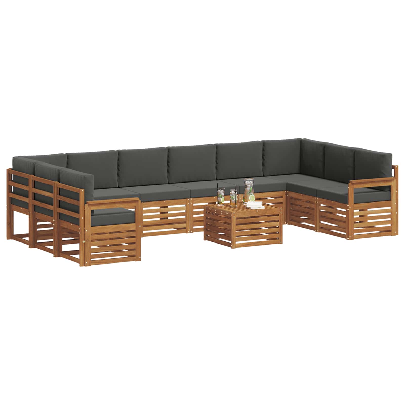 Buiten bankenset met kussen 11 pcs Natuurlijk en Antraciet is nu te koop bij PeponiXL, paradijselijk wonen!