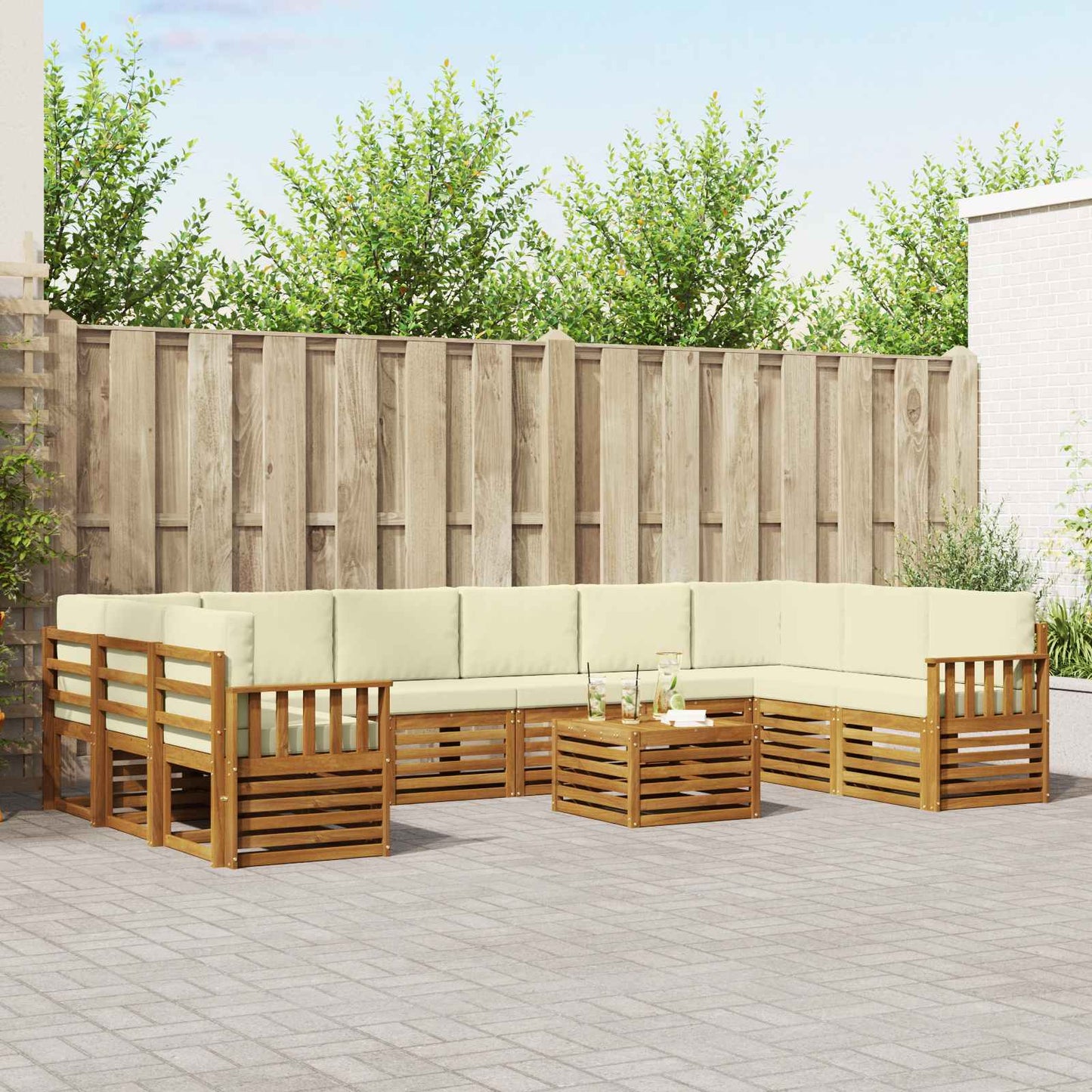 Buiten bankenset 11 pcs Natuurlijk en Crème Massief Acaciahout is nu te koop bij PeponiXL, paradijselijk wonen!