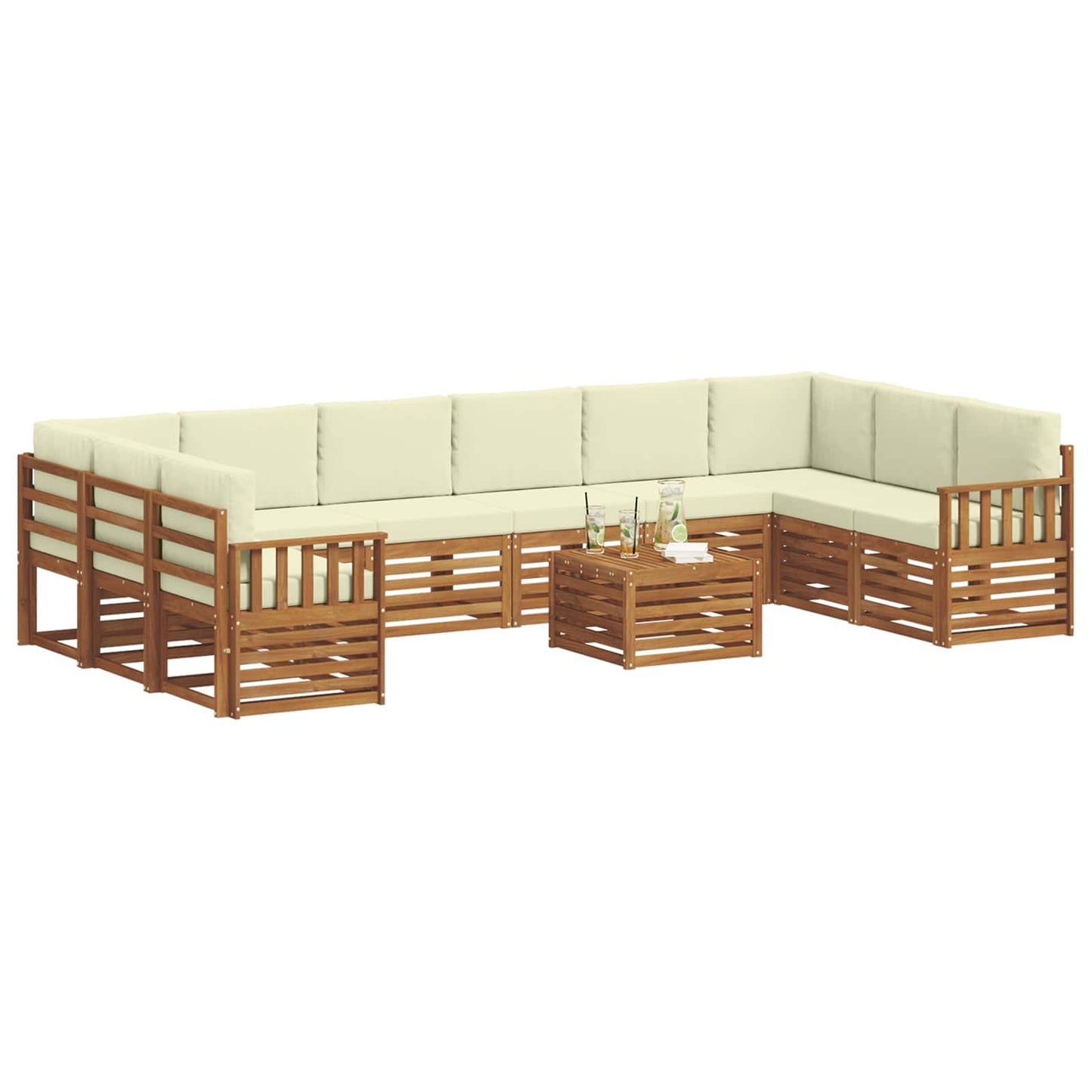 Buiten bankenset 11 pcs Natuurlijk en Crème Massief Acaciahout is nu te koop bij PeponiXL, paradijselijk wonen!