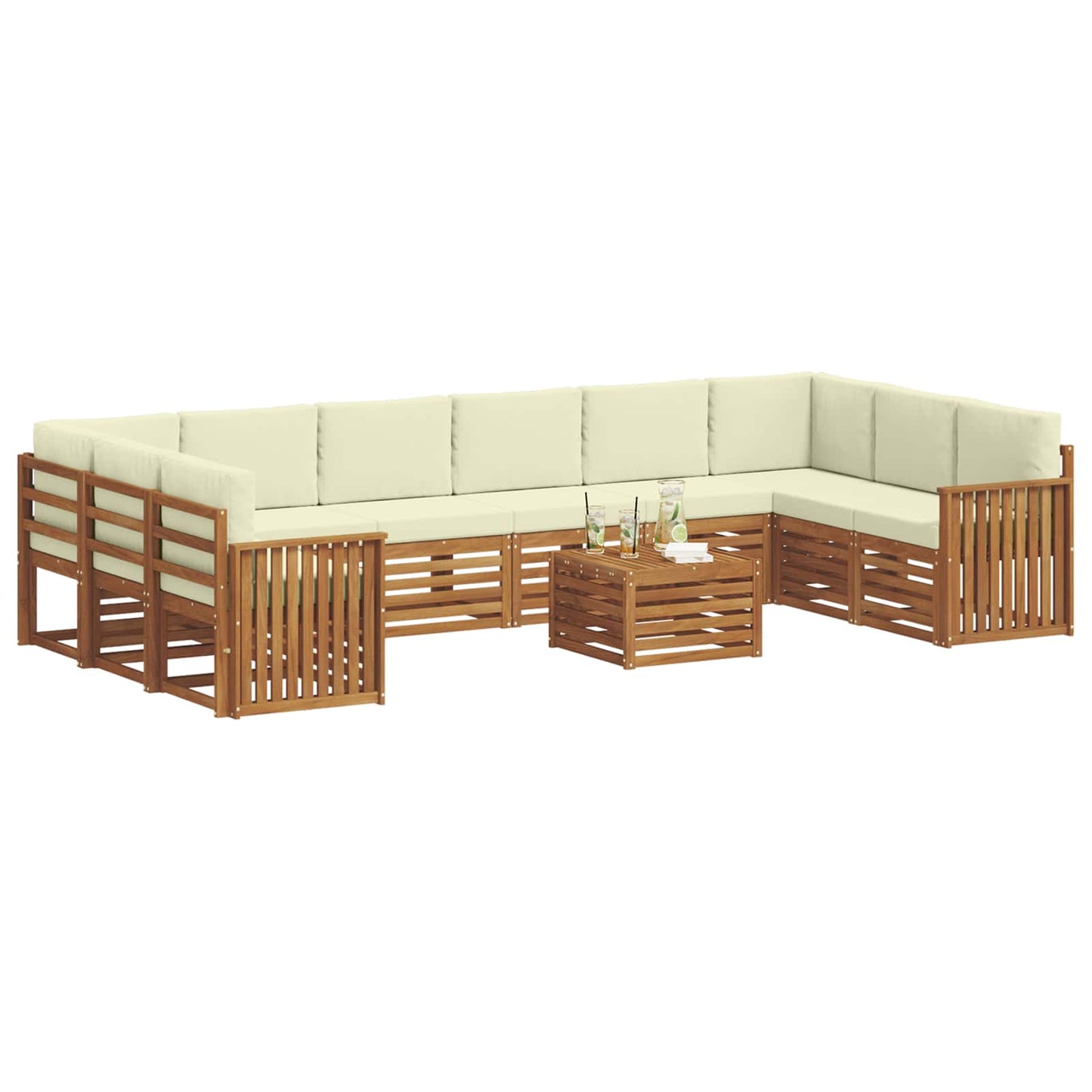 Buiten bankenset 11 pcs Natuurlijk en Crème Massief Acaciahout is nu te koop bij PeponiXL, paradijselijk wonen!