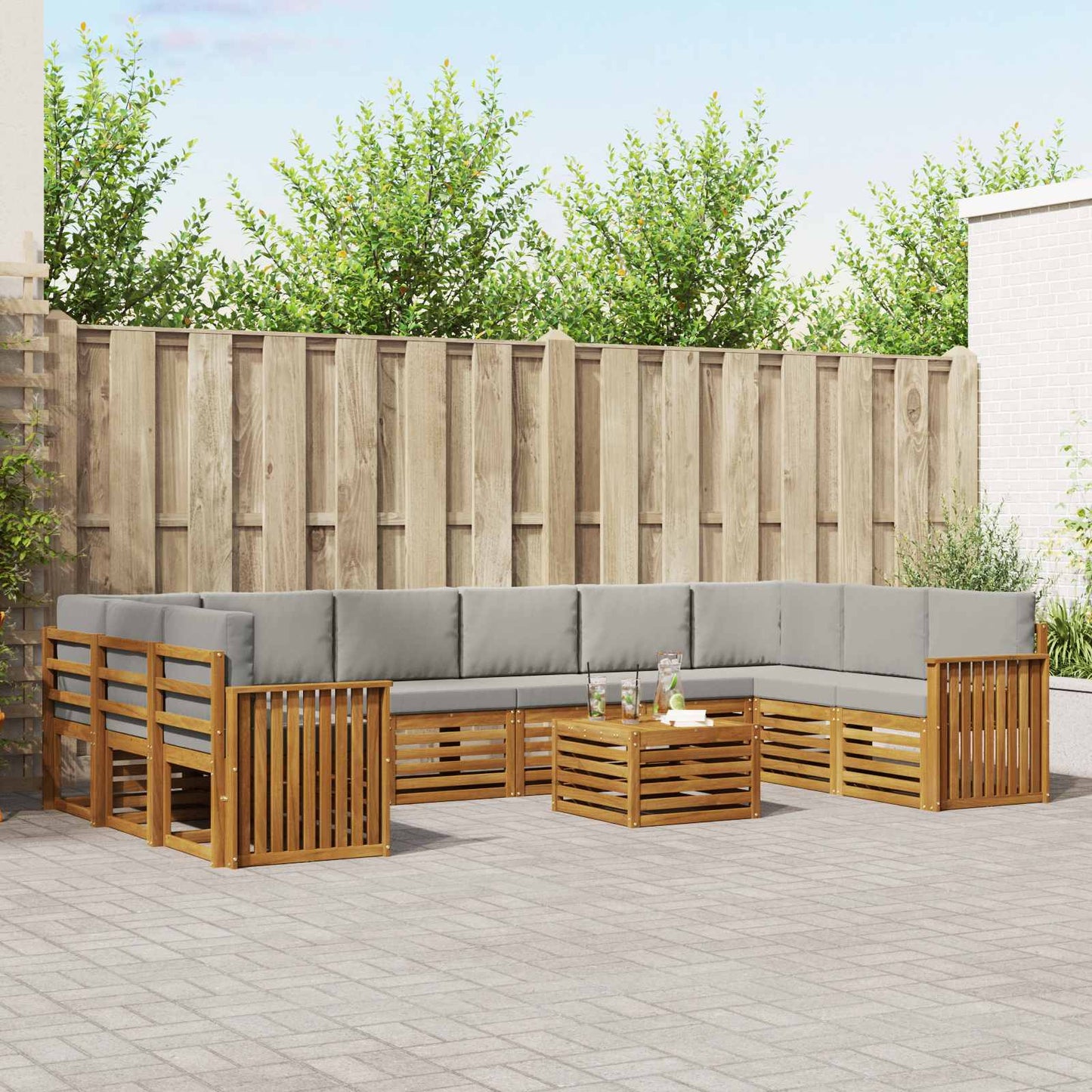 Buiten bankenset met kussen 11 pcs Natuurlijk en Lichtgrijs is nu te koop bij PeponiXL, paradijselijk wonen!