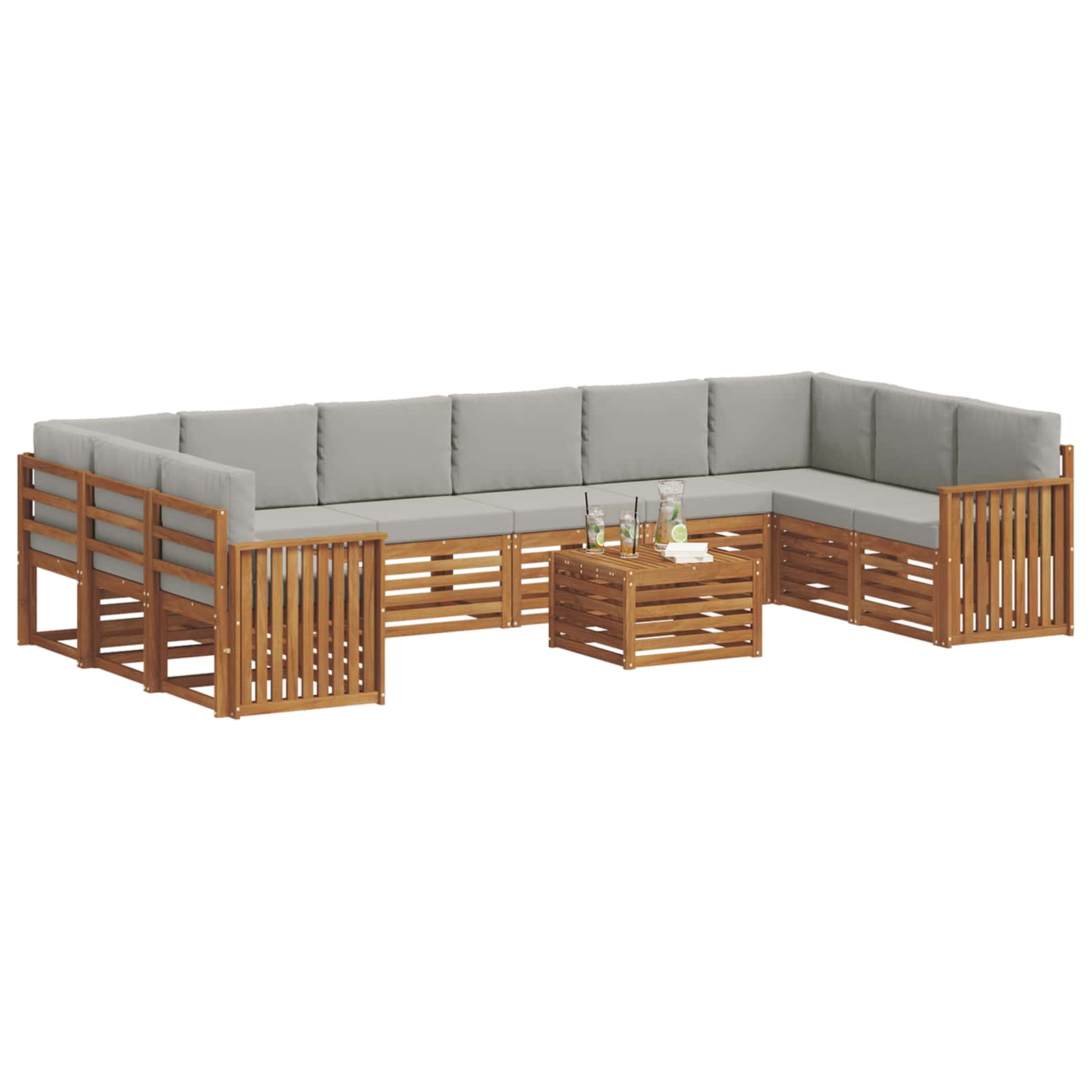 Buiten bankenset met kussen 11 pcs Natuurlijk en Lichtgrijs is nu te koop bij PeponiXL, paradijselijk wonen!