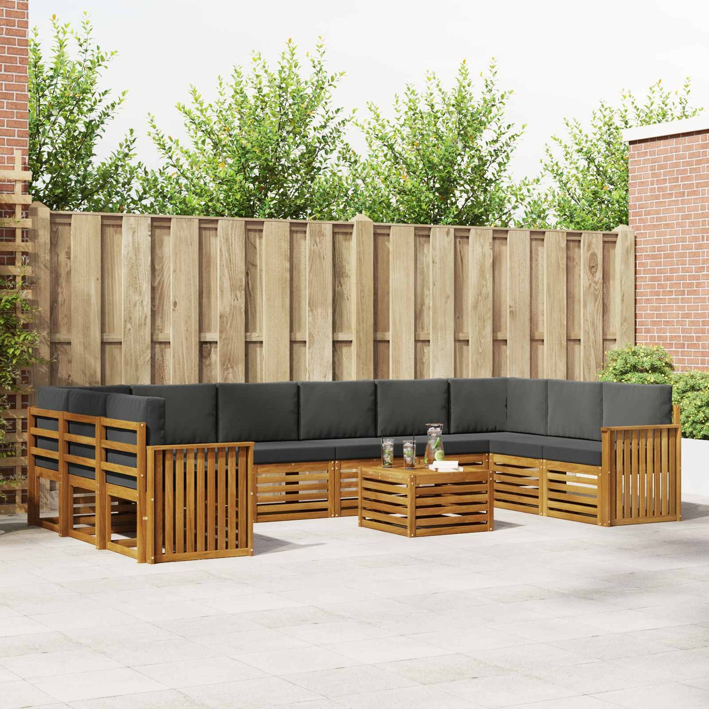 Buiten bankenset met kussen 11 pcs Natuurlijk en Antraciet is nu te koop bij PeponiXL, paradijselijk wonen!