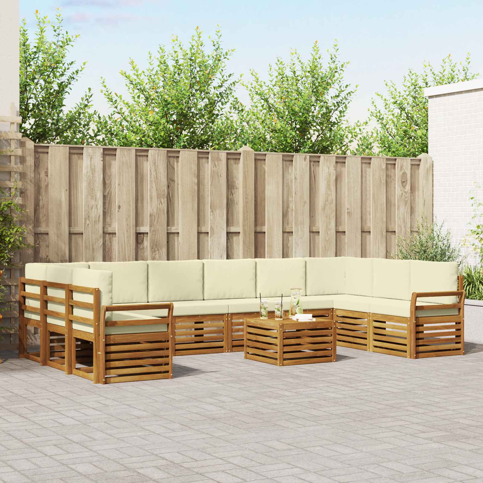 Buiten bankenset 11 pcs Natuurlijk en Crème Massief Acaciahout is nu te koop bij PeponiXL, paradijselijk wonen!