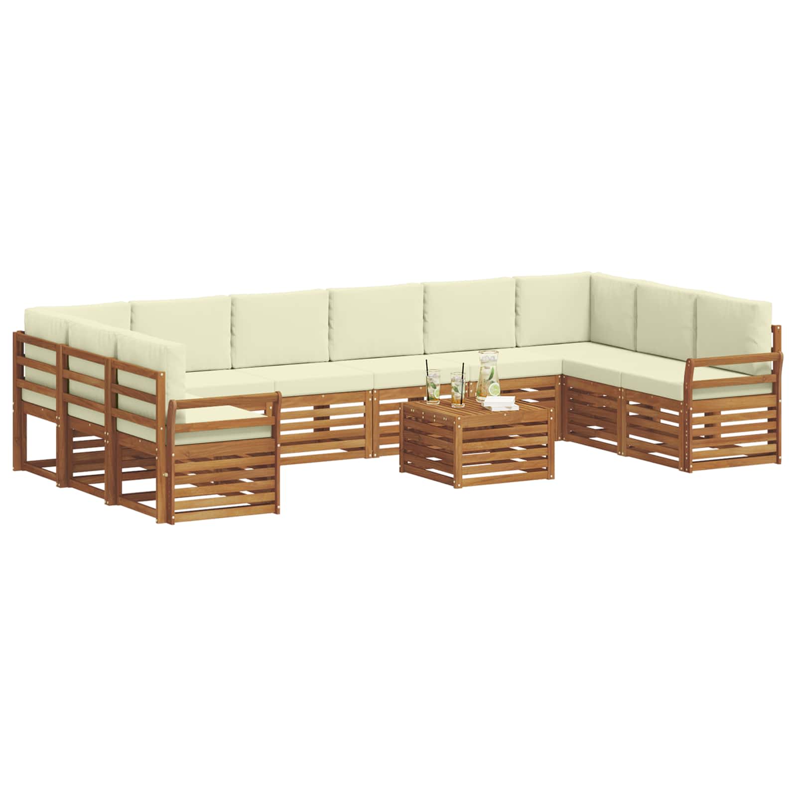 Buiten bankenset 11 pcs Natuurlijk en Crème Massief Acaciahout is nu te koop bij PeponiXL, paradijselijk wonen!