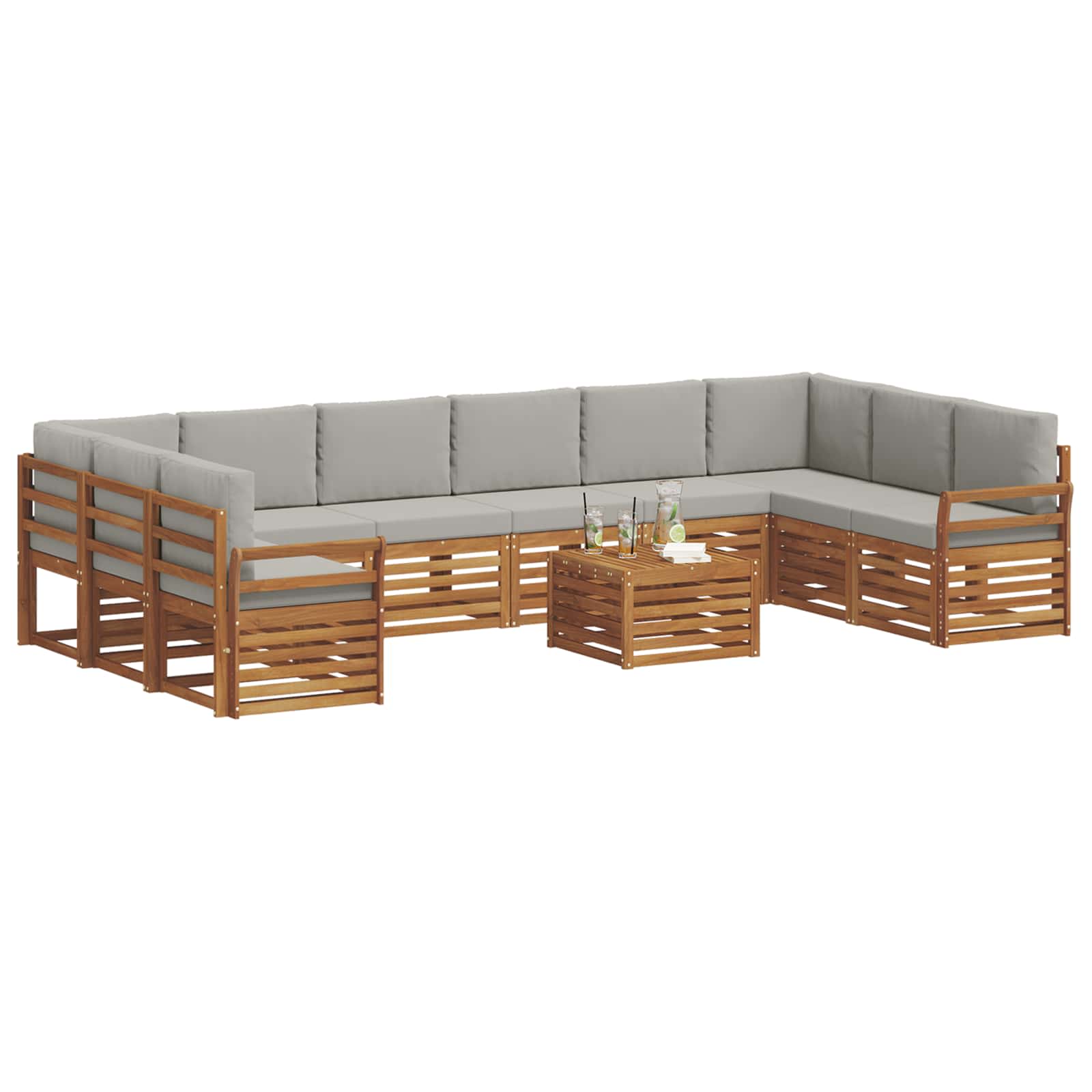 Buiten bankenset met kussen 11 pcs Natuurlijk en Lichtgrijs is nu te koop bij PeponiXL, paradijselijk wonen!