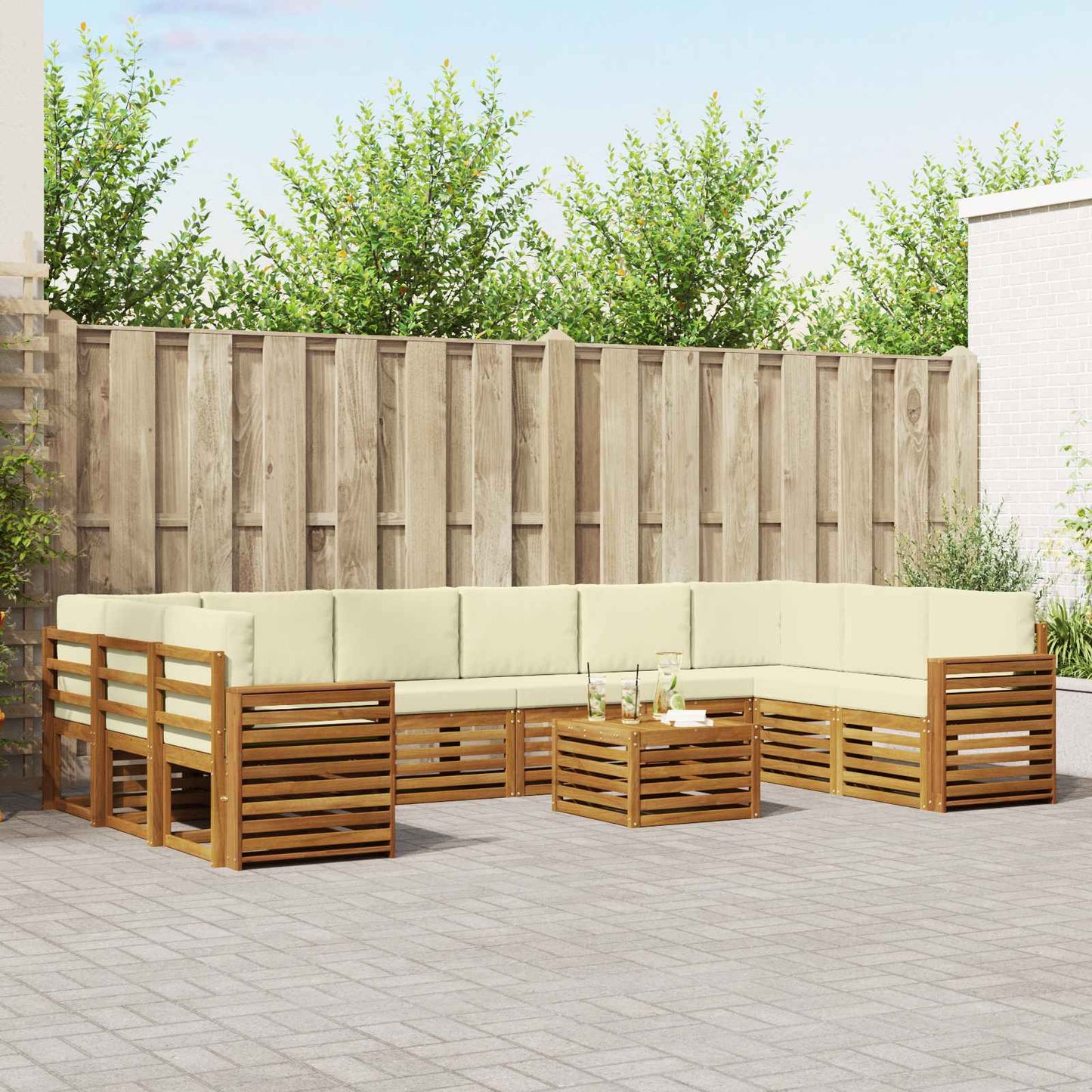 Buiten bankenset 11 pcs Natuurlijk en Crème Massief Acaciahout is nu te koop bij PeponiXL, paradijselijk wonen!