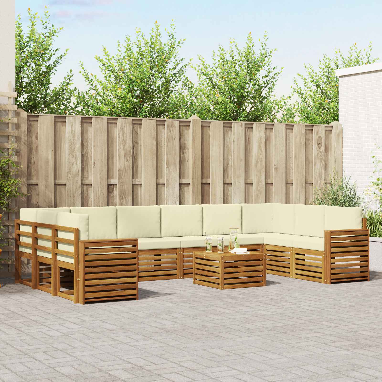 Buiten bankenset 11 pcs Natuurlijk en Crème Massief Acaciahout is nu te koop bij PeponiXL, paradijselijk wonen!