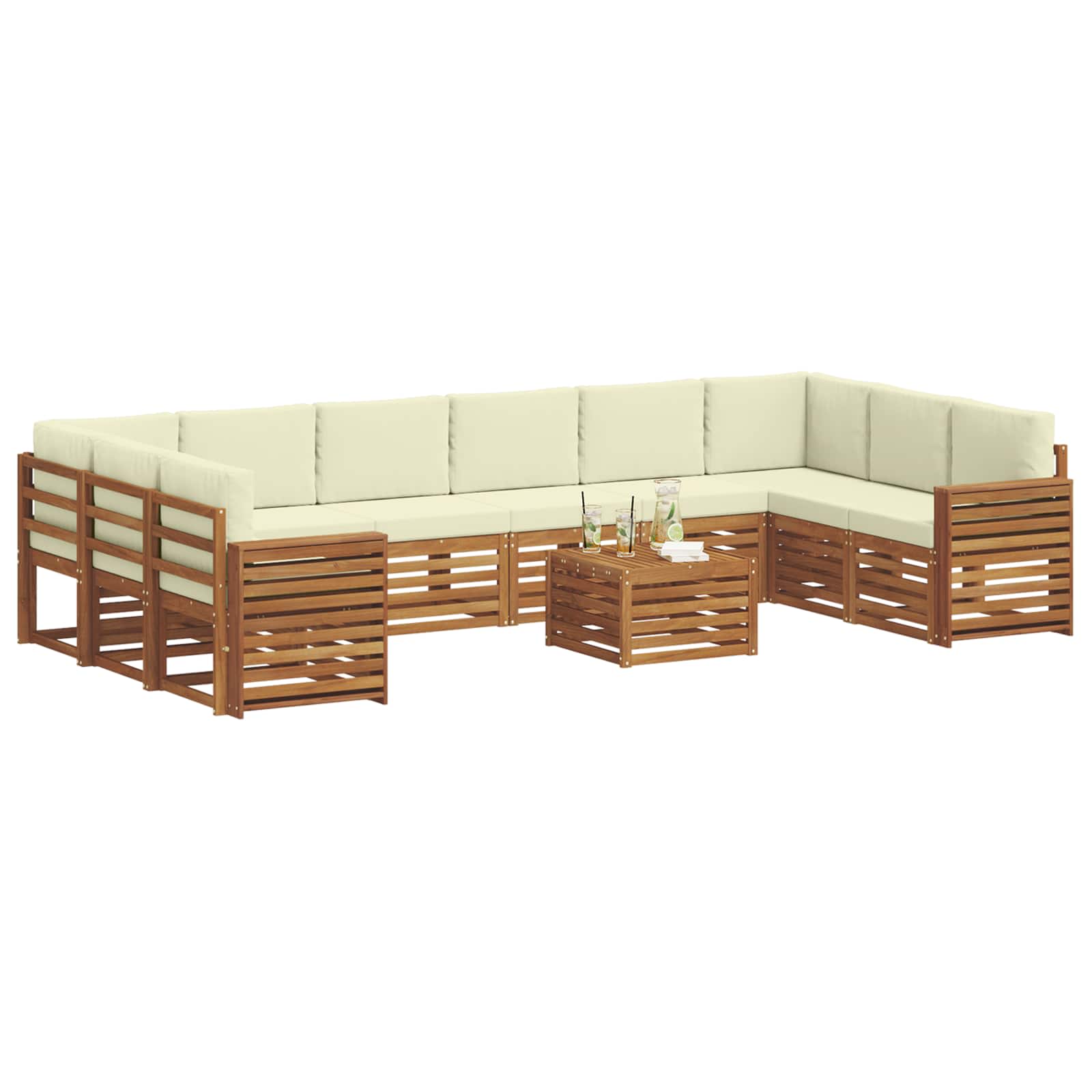 Buiten bankenset 11 pcs Natuurlijk en Crème Massief Acaciahout is nu te koop bij PeponiXL, paradijselijk wonen!