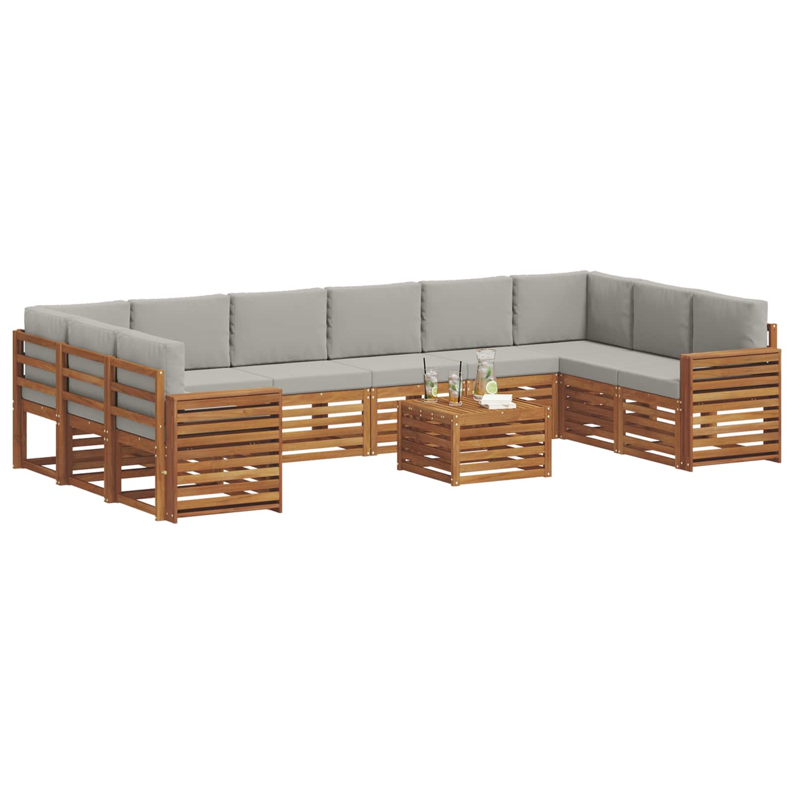 Buiten bankenset met kussen 11 pcs Natuurlijk en Lichtgrijs is nu te koop bij PeponiXL, paradijselijk wonen!