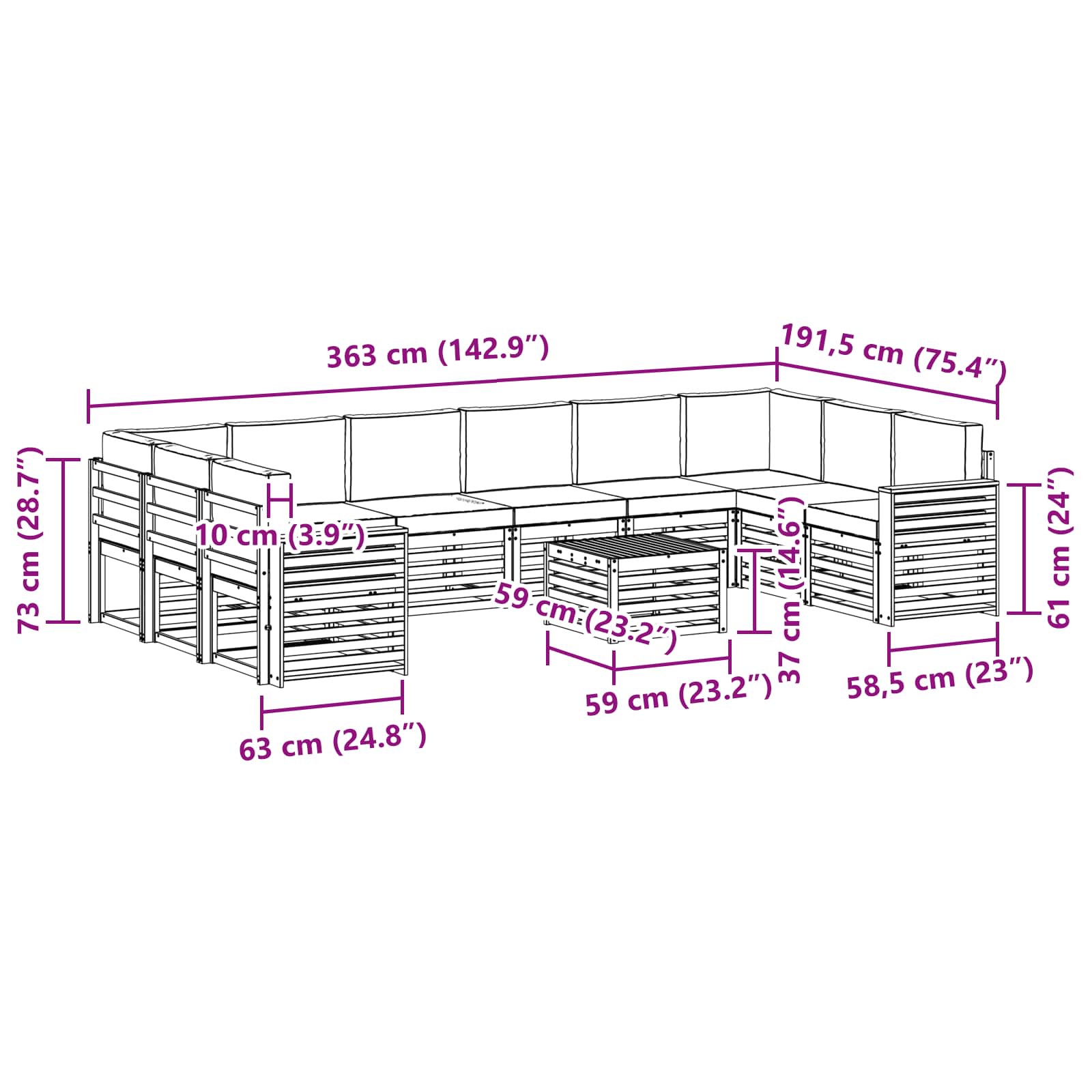 Buiten bankenset met kussen 11 pcs Natuurlijk en Lichtgrijs is nu te koop bij PeponiXL, paradijselijk wonen!
