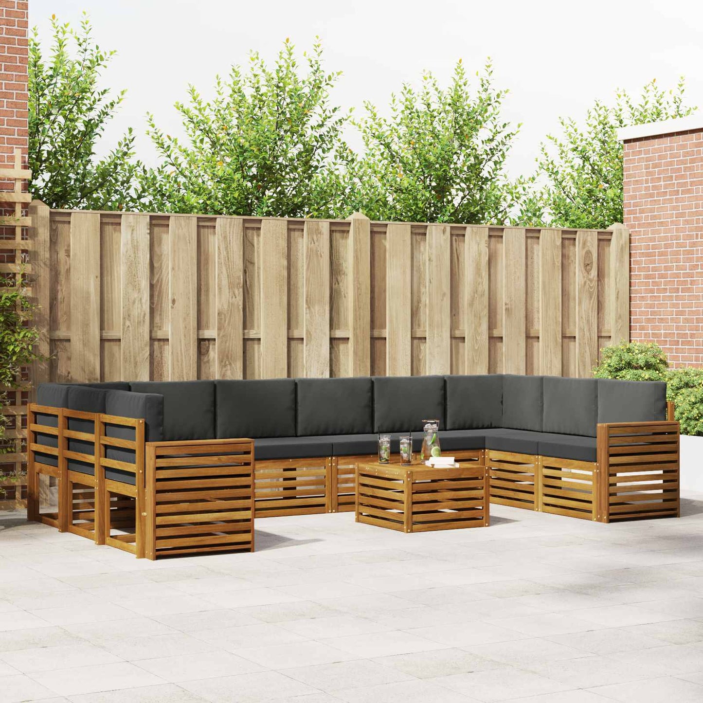 Buiten bankenset met kussen 11 pcs Natuurlijk en Antraciet is nu te koop bij PeponiXL, paradijselijk wonen!