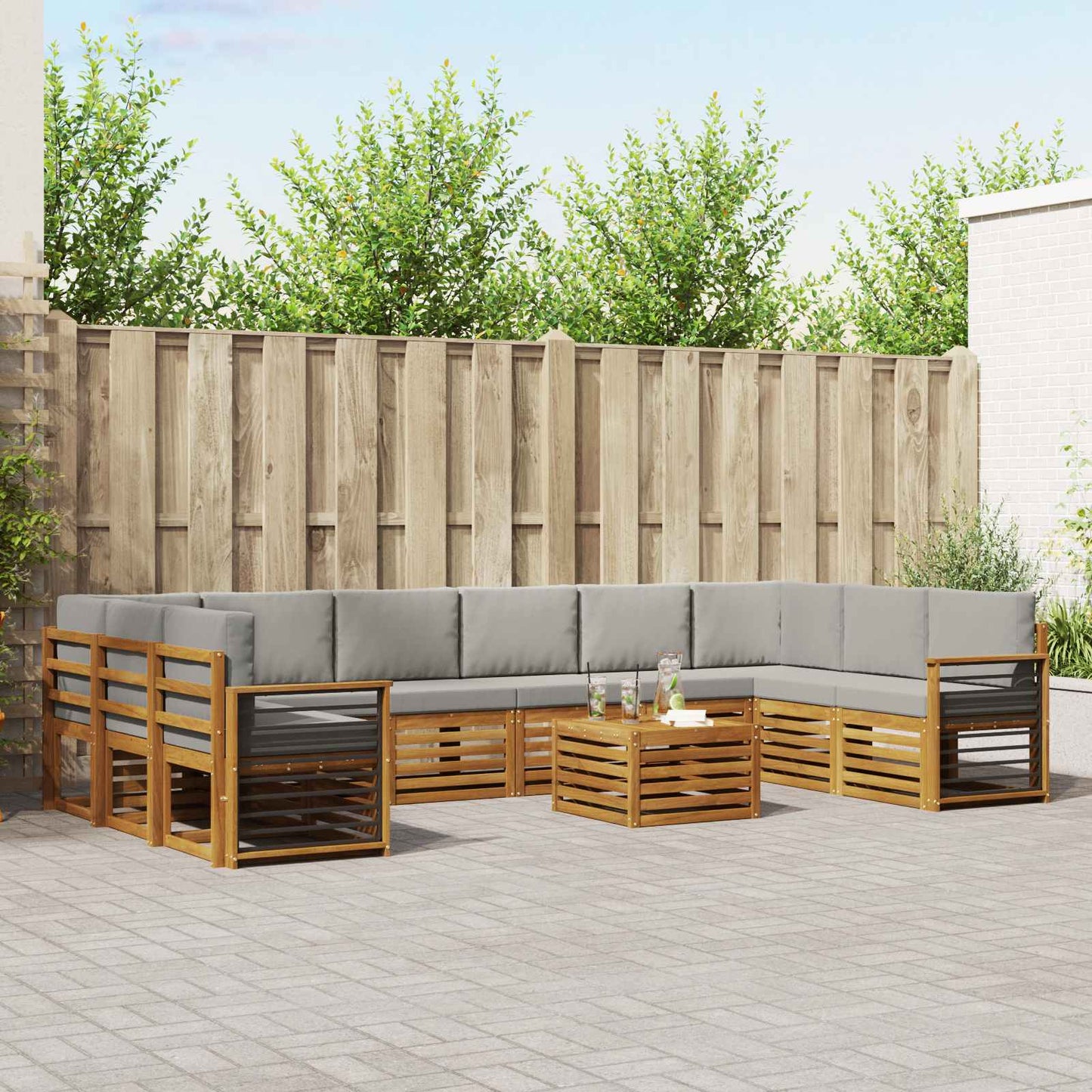 Buiten bankenset met kussen 11 pcs Natuurlijk en Lichtgrijs is nu te koop bij PeponiXL, paradijselijk wonen!