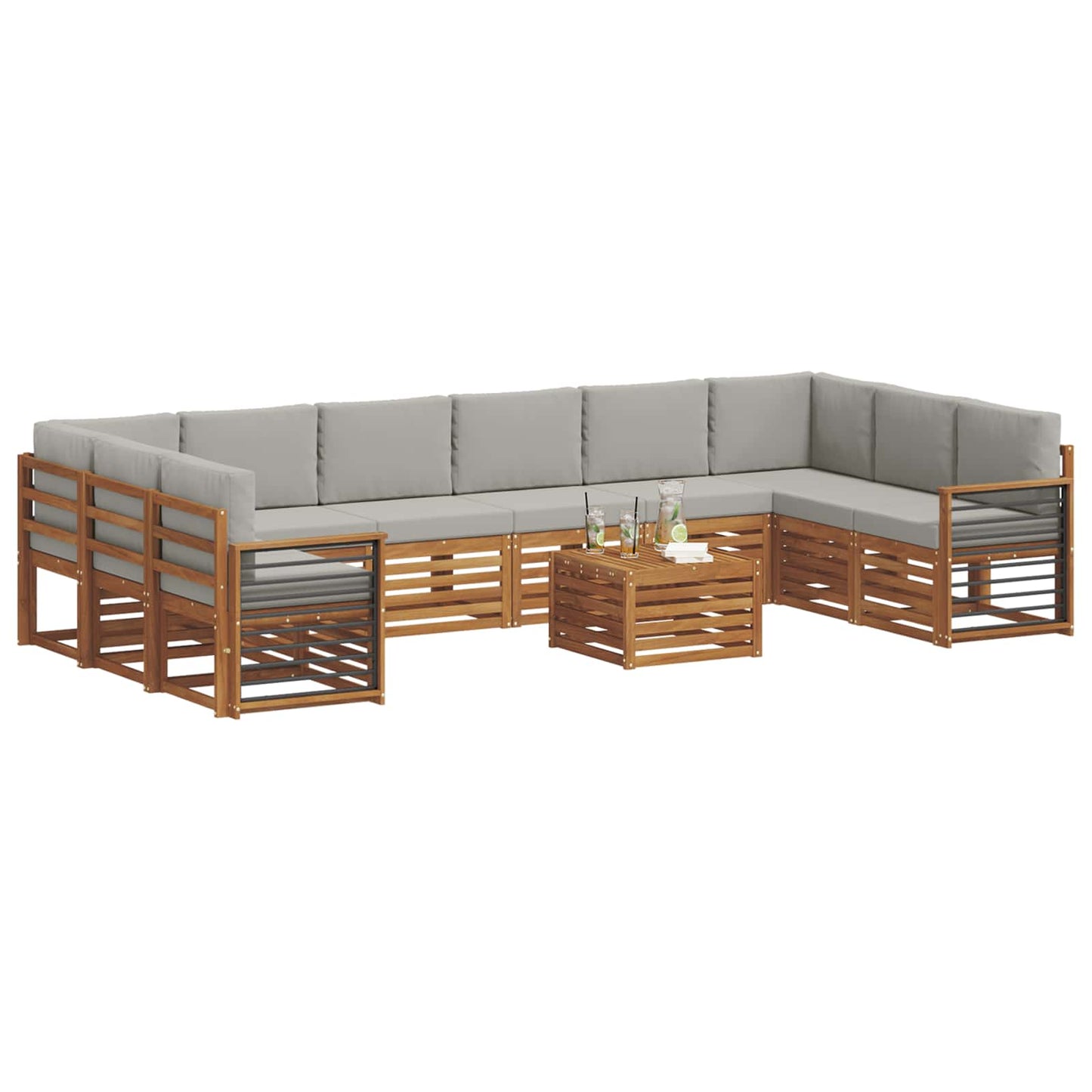 Buiten bankenset met kussen 11 pcs Natuurlijk en Lichtgrijs is nu te koop bij PeponiXL, paradijselijk wonen!