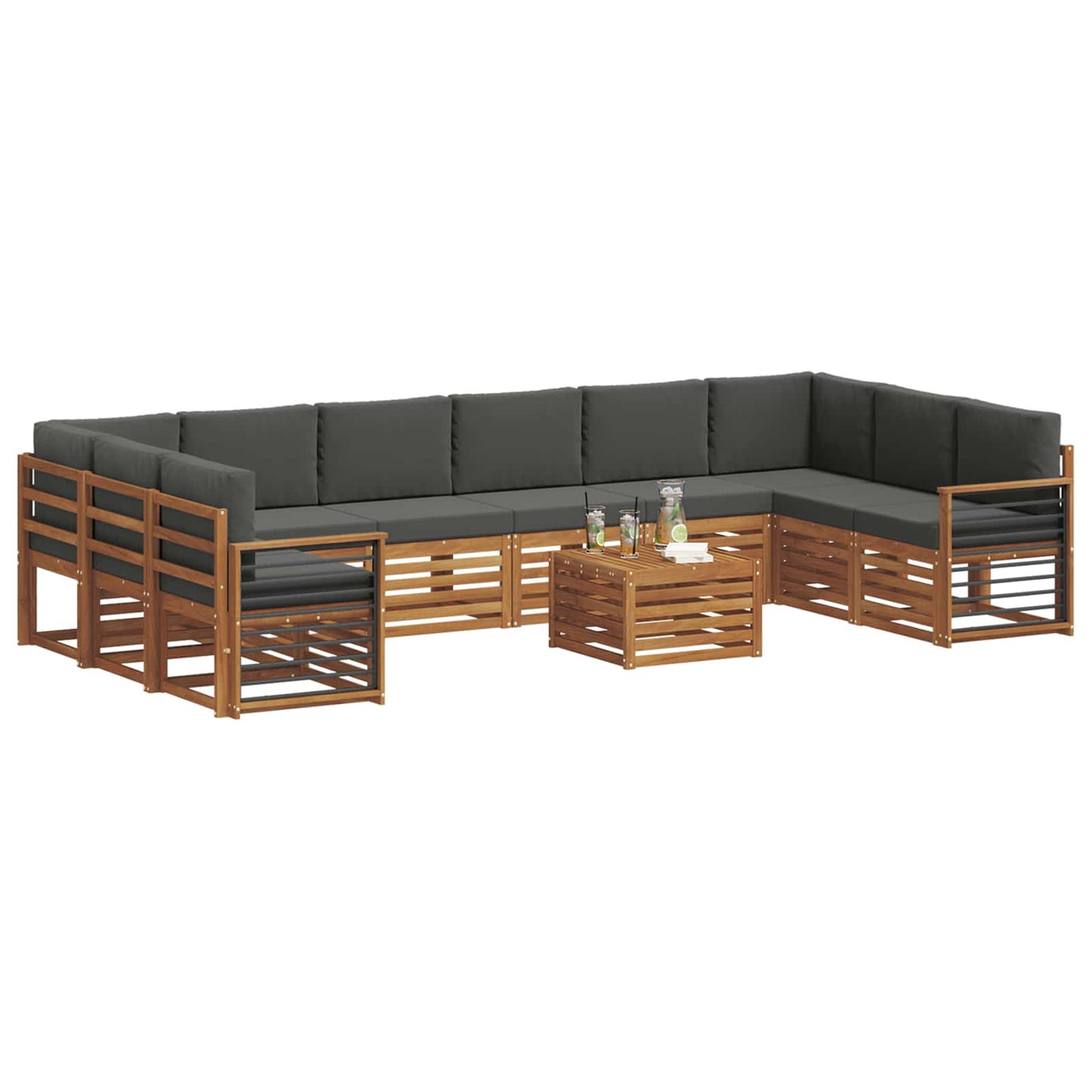 Buiten bankenset met kussen 11 pcs Natuurlijk en Antraciet is nu te koop bij PeponiXL, paradijselijk wonen!
