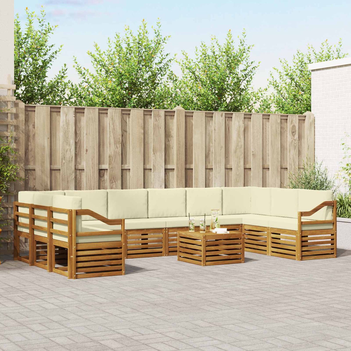Buiten bankenset 11 pcs Natuurlijk en Crème Massief Acaciahout is nu te koop bij PeponiXL, paradijselijk wonen!