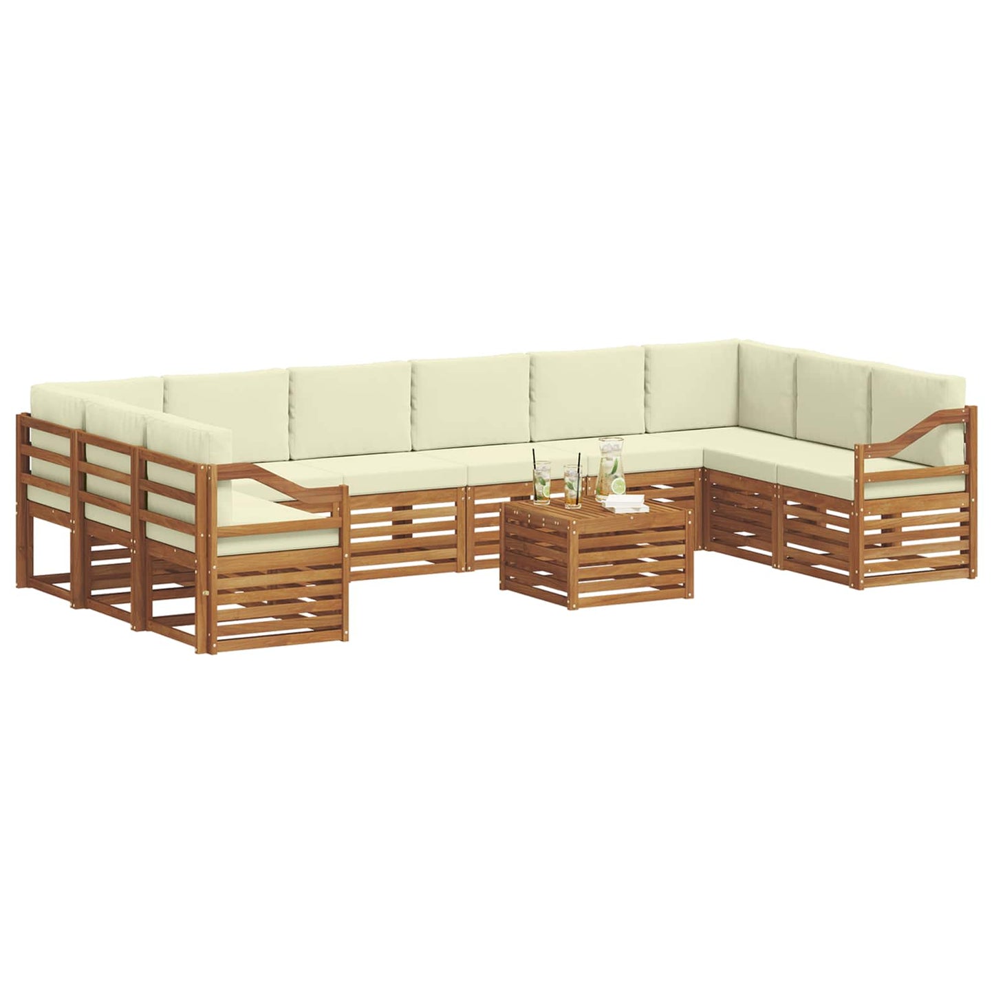 Buiten bankenset 11 pcs Natuurlijk en Crème Massief Acaciahout is nu te koop bij PeponiXL, paradijselijk wonen!