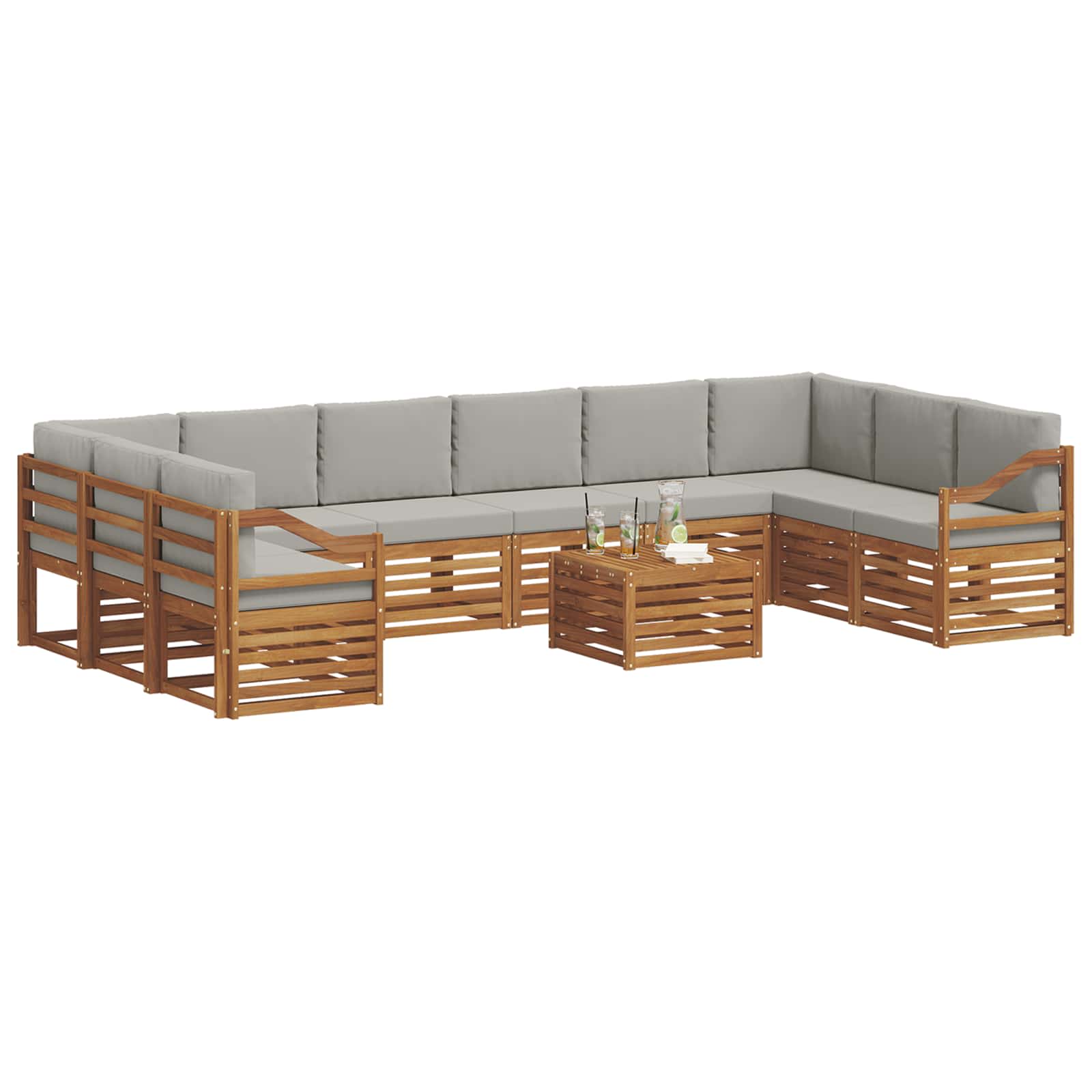 Buiten bankenset met kussen 11 pcs Natuurlijk en Lichtgrijs is nu te koop bij PeponiXL, paradijselijk wonen!