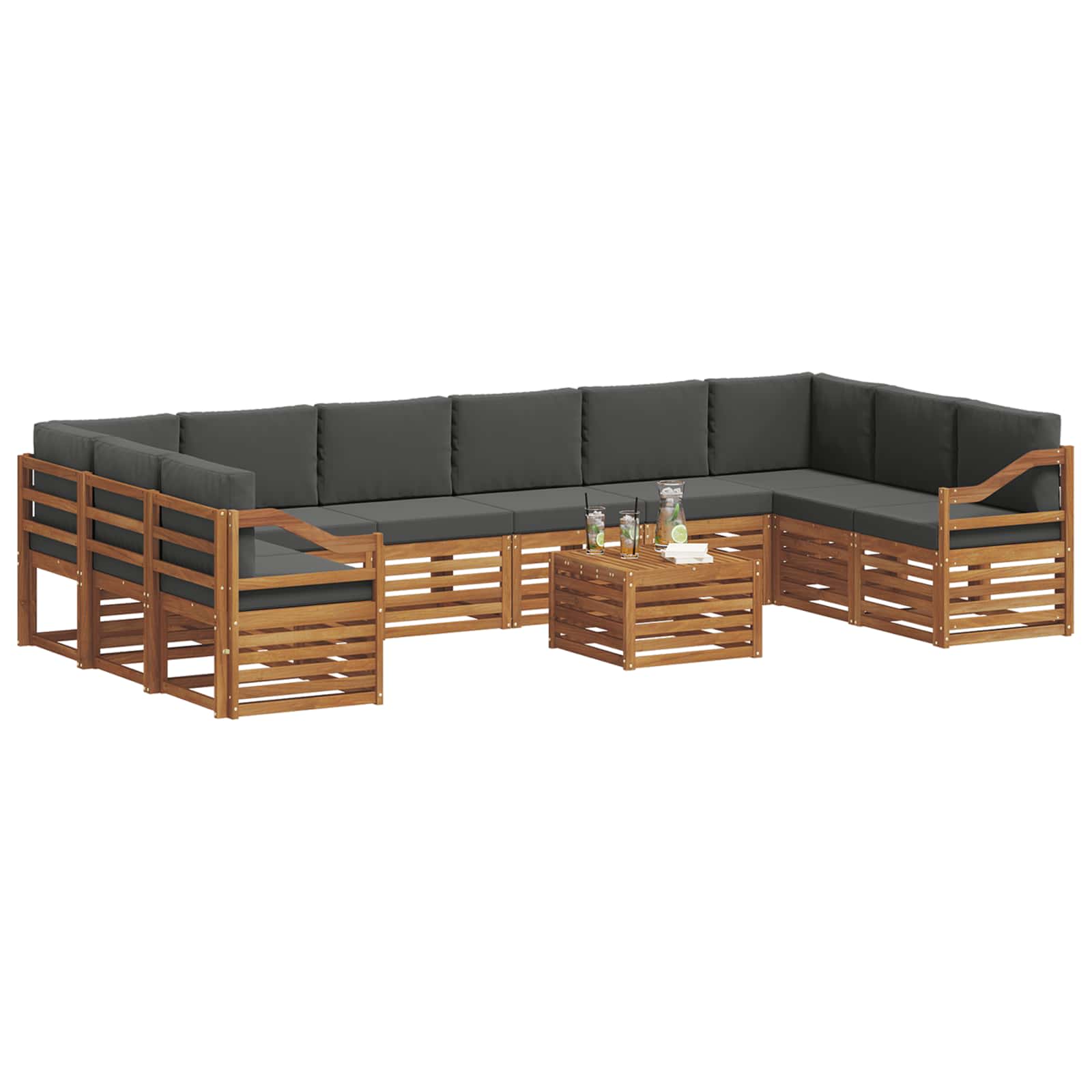 Buiten bankenset met kussen 11 pcs Natuurlijk en Antraciet is nu te koop bij PeponiXL, paradijselijk wonen!