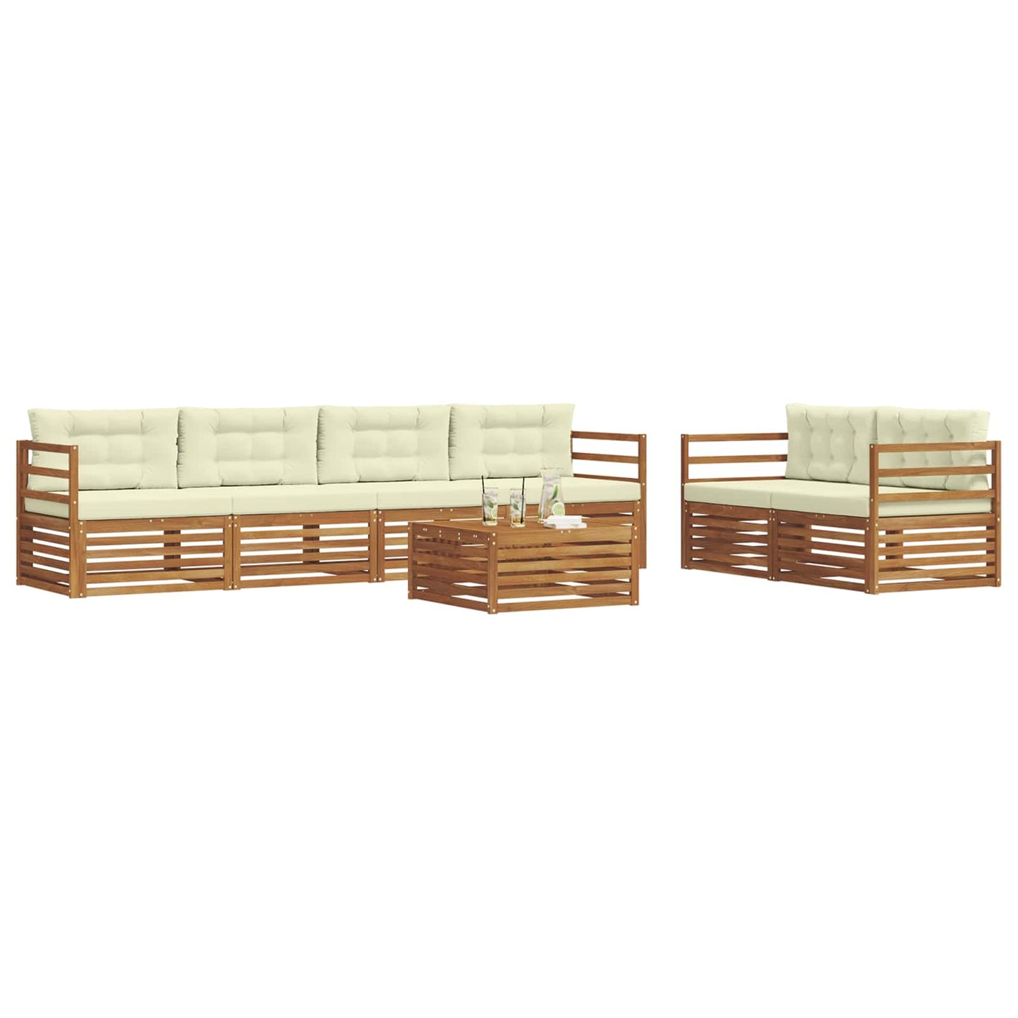 Buiten bankenset met kussen 7 pcs Natuurlijk en Crème is nu te koop bij PeponiXL, paradijselijk wonen!
