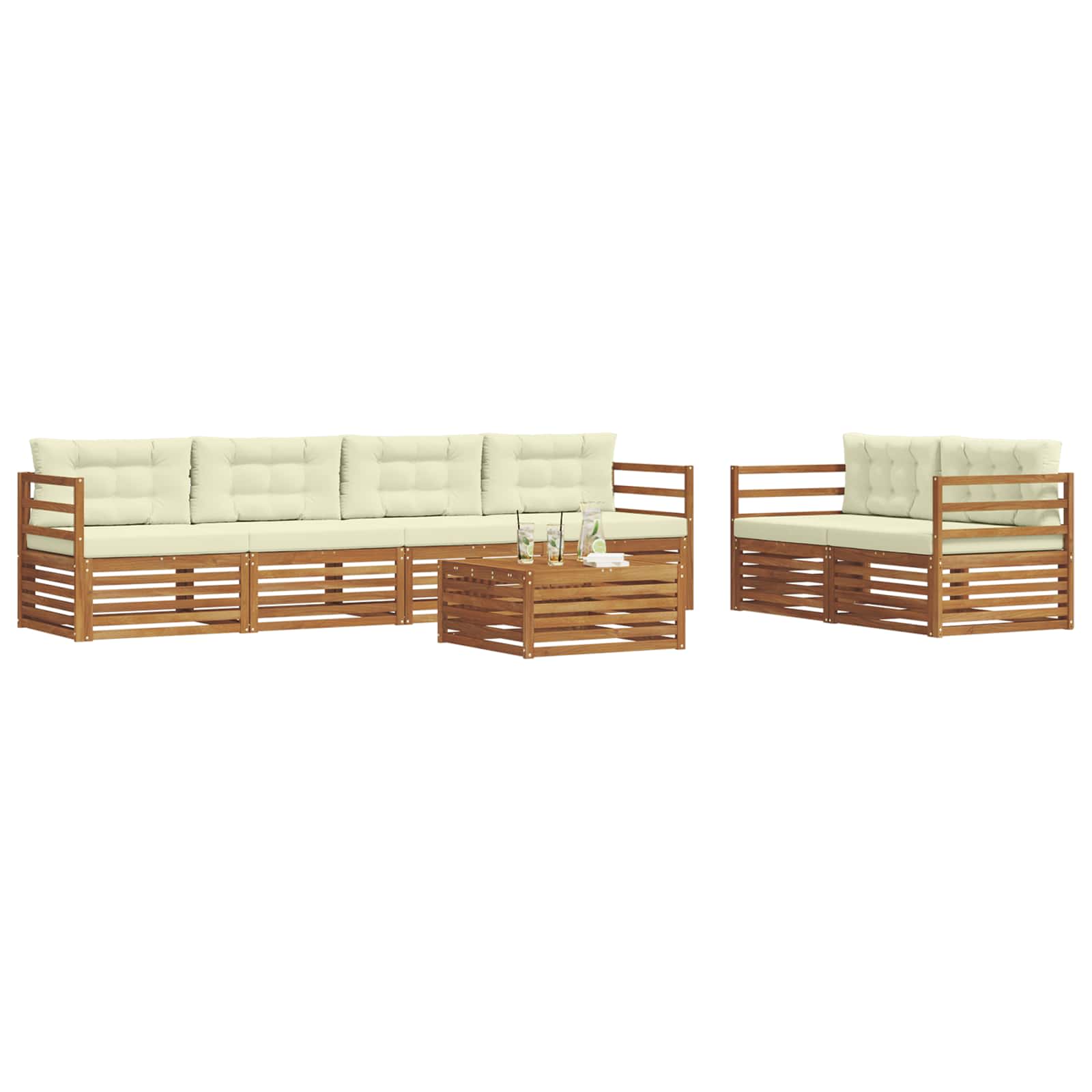 Buiten bankenset met kussen 7 pcs Natuurlijk en Crème is nu te koop bij PeponiXL, paradijselijk wonen!