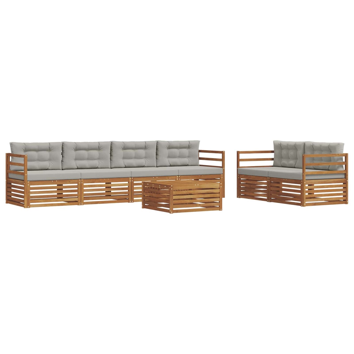 Buiten bankenset met kussen 7 pcs Natuurlijk en Lichtgrijs is nu te koop bij PeponiXL, paradijselijk wonen!
