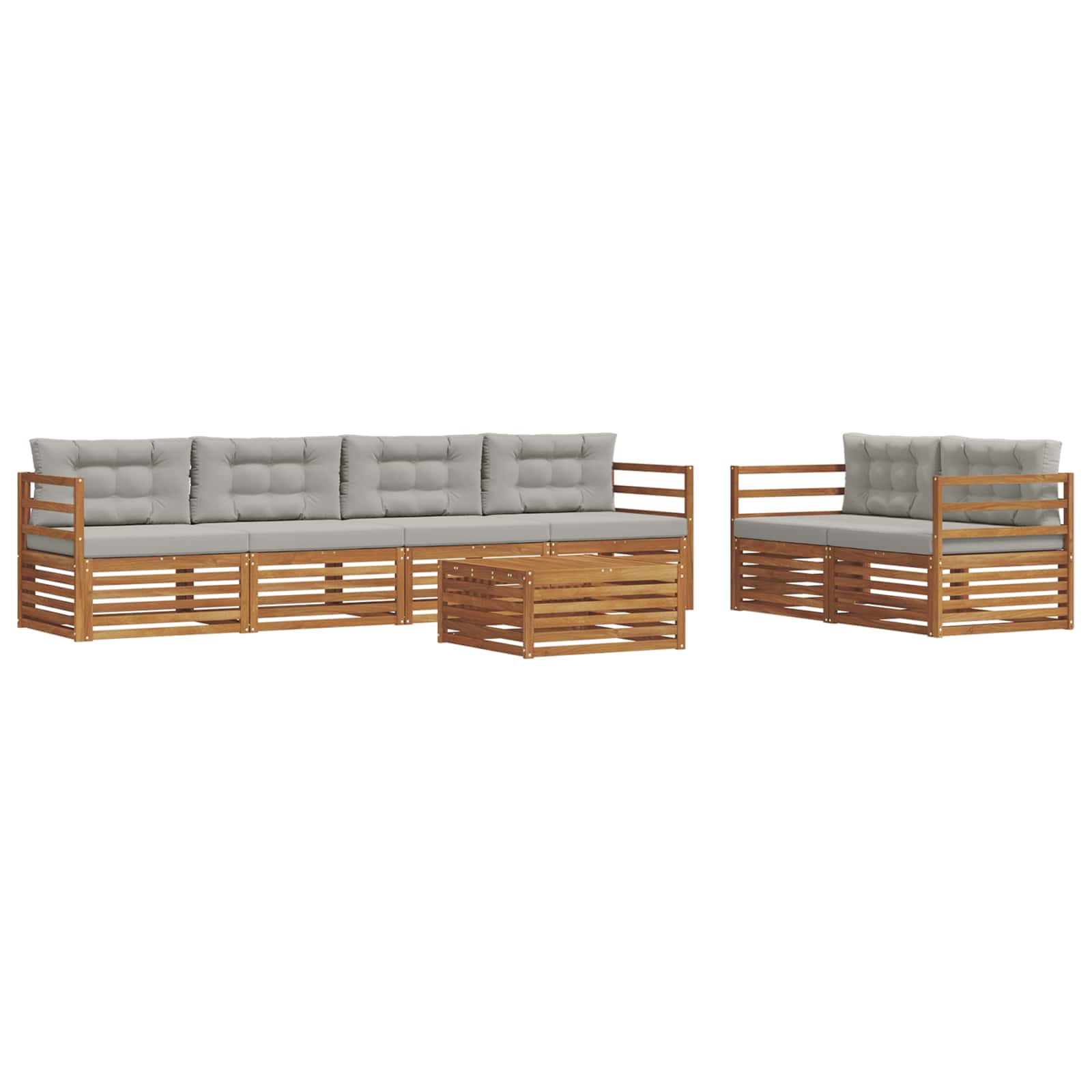 Buiten bankenset met kussen 7 pcs Natuurlijk en Lichtgrijs is nu te koop bij PeponiXL, paradijselijk wonen!
