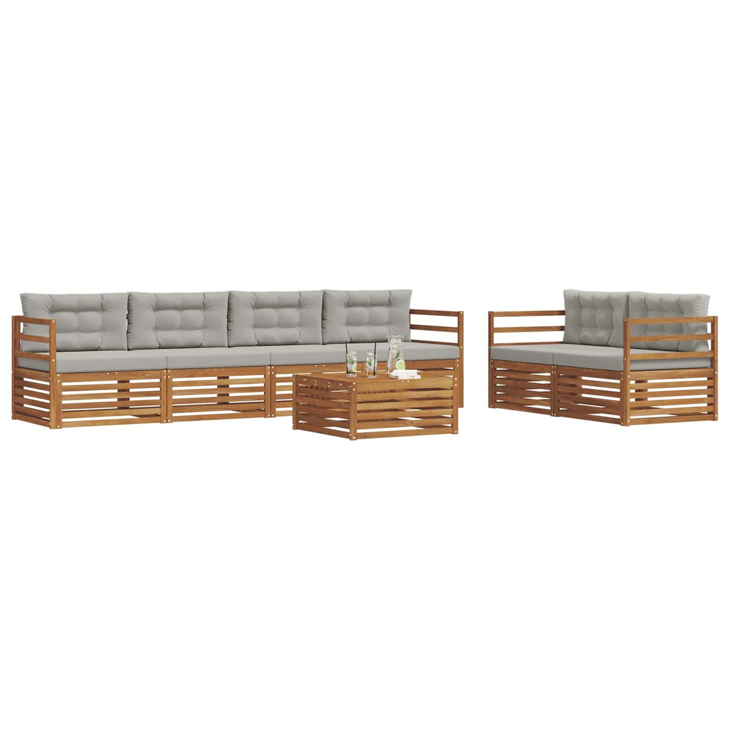 Buiten bankenset met kussen 7 pcs Natuurlijk en Lichtgrijs is nu te koop bij PeponiXL, paradijselijk wonen!