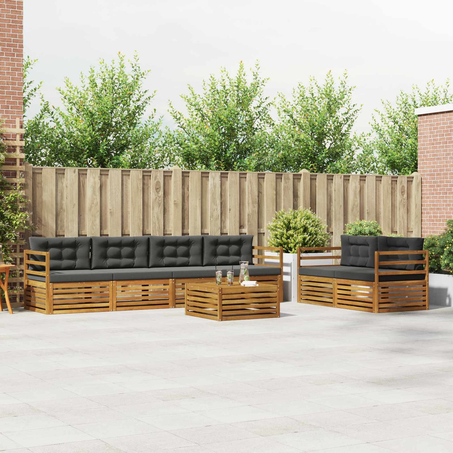 Buiten bankenset met kussen 7 pcs Natuurlijk en Antraciet is nu te koop bij PeponiXL, paradijselijk wonen!
