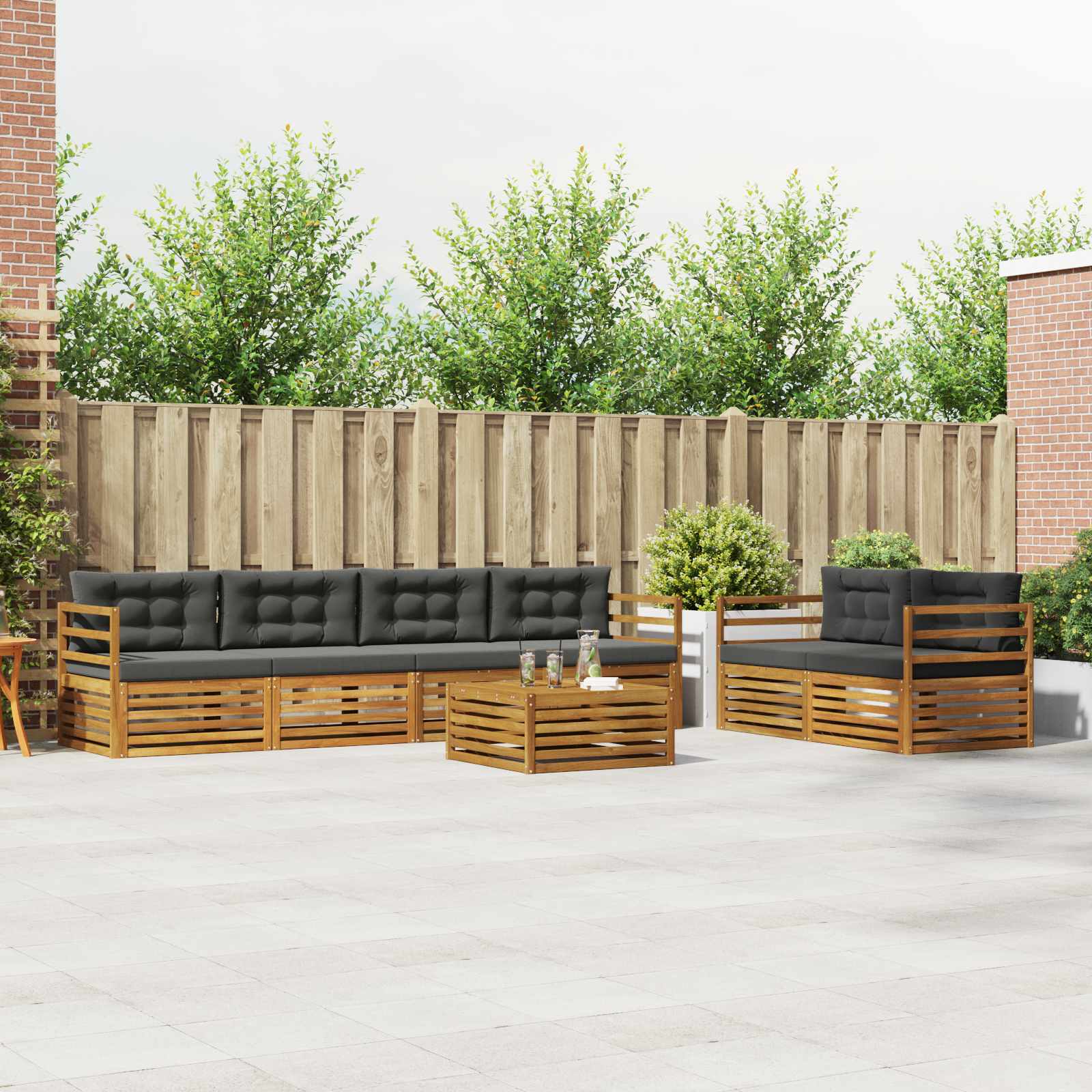 Buiten bankenset met kussen 7 pcs Natuurlijk en Antraciet is nu te koop bij PeponiXL, paradijselijk wonen!