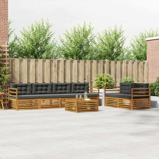 Buiten bankenset met kussen 7 pcs Natuurlijk en Antraciet is nu te koop bij PeponiXL, paradijselijk wonen!