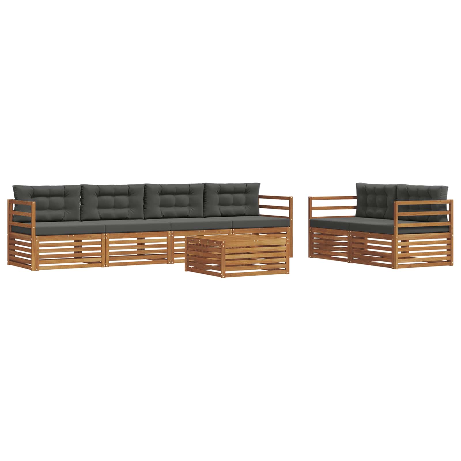 Buiten bankenset met kussen 7 pcs Natuurlijk en Antraciet is nu te koop bij PeponiXL, paradijselijk wonen!