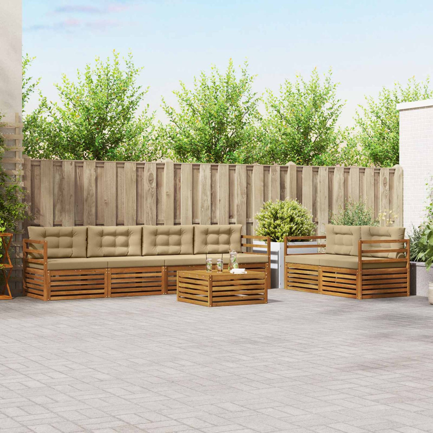 Buiten bankenset met kussen 7 pcs Natuurlijk en Beige is nu te koop bij PeponiXL, paradijselijk wonen!