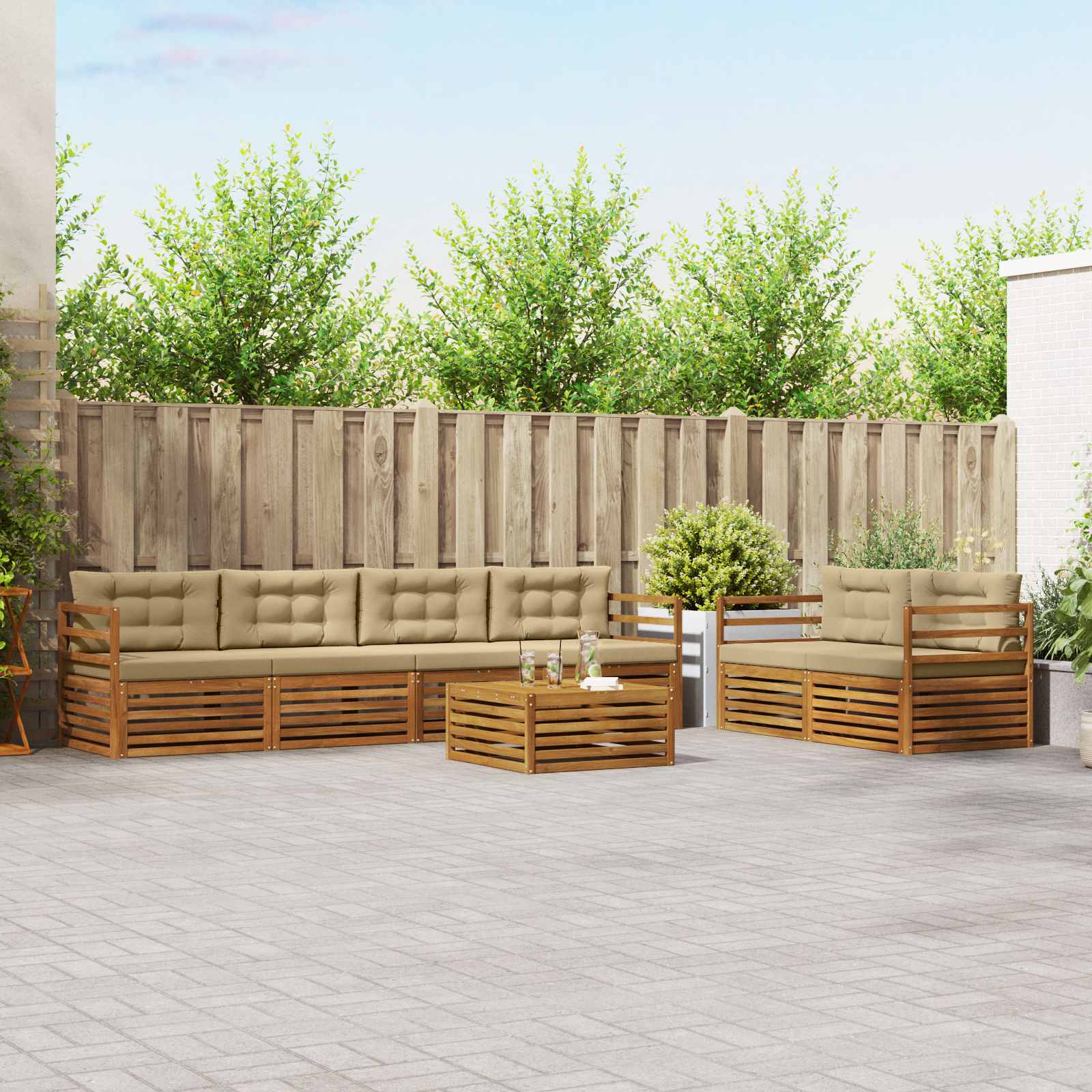 Buiten bankenset met kussen 7 pcs Natuurlijk en Beige is nu te koop bij PeponiXL, paradijselijk wonen!
