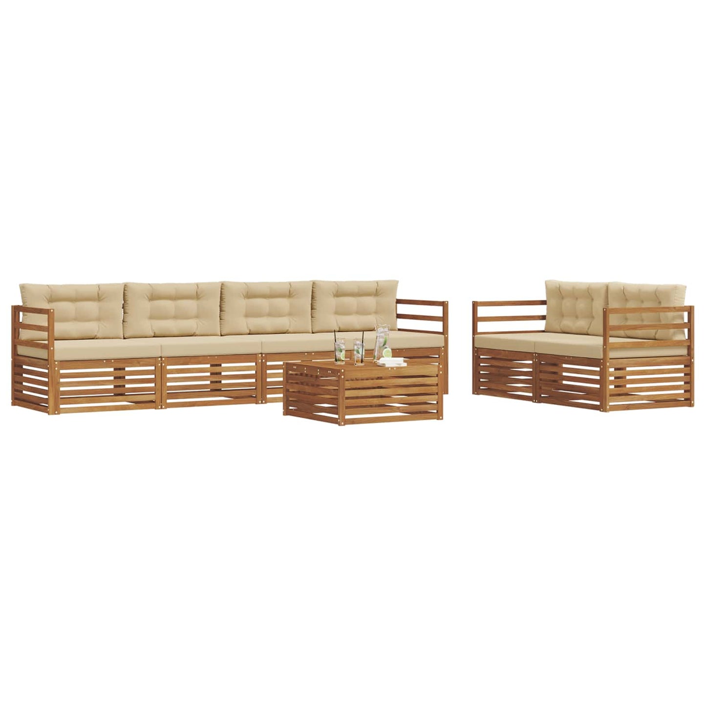 Buiten bankenset met kussen 7 pcs Natuurlijk en Beige is nu te koop bij PeponiXL, paradijselijk wonen!
