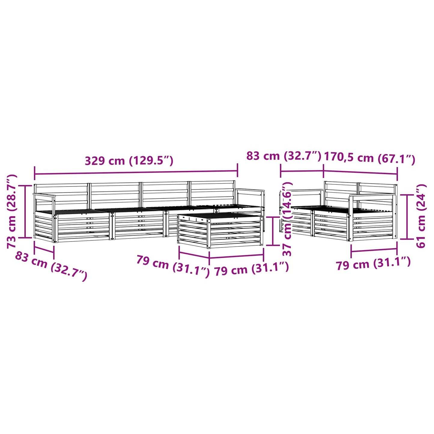 Buiten bankenset 7 pcs Naturel Massief Acaciahout is nu te koop bij PeponiXL, paradijselijk wonen!