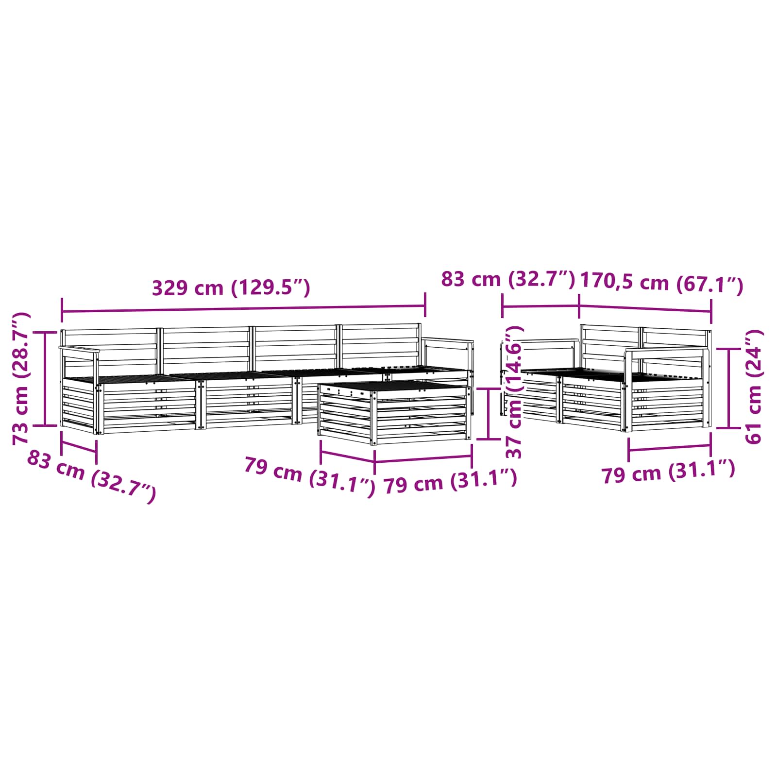 Buiten bankenset 7 pcs Naturel Massief Acaciahout is nu te koop bij PeponiXL, paradijselijk wonen!