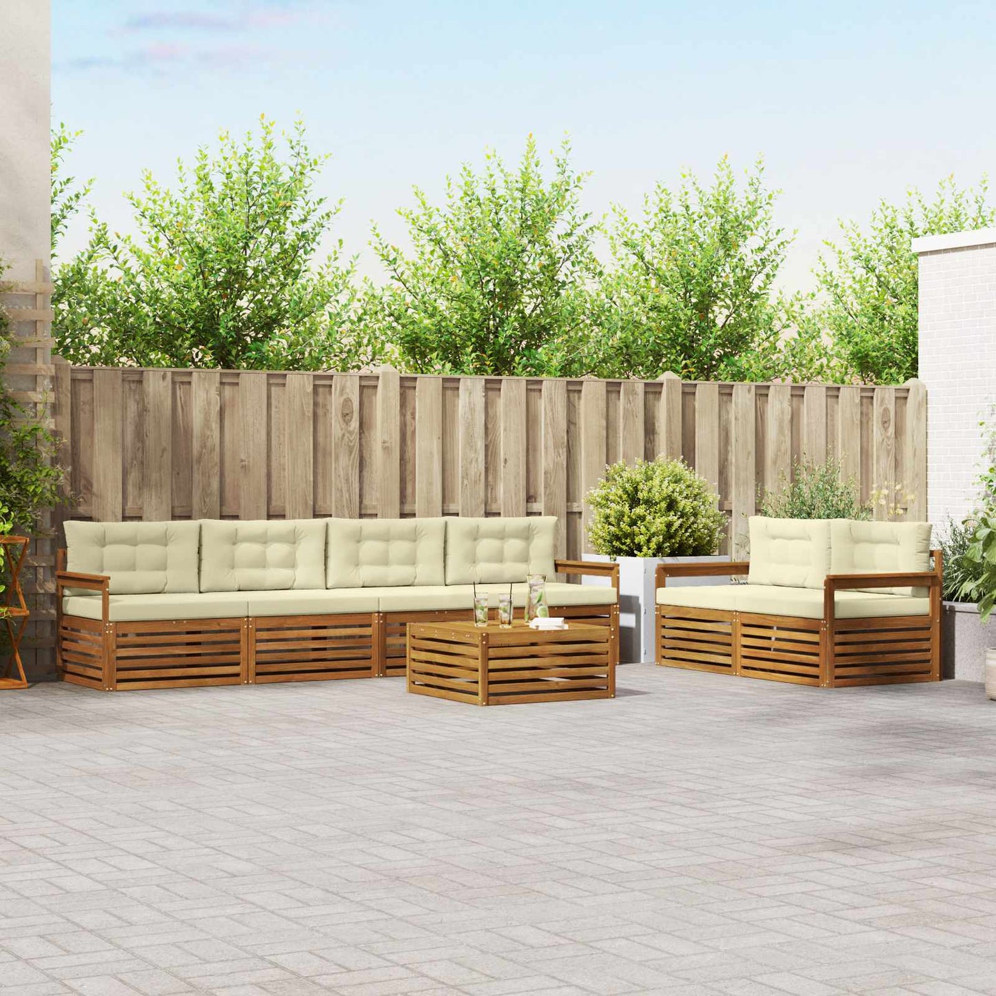 Buiten bankenset met kussen 7 pcs Natuurlijk en Crème is nu te koop bij PeponiXL, paradijselijk wonen!