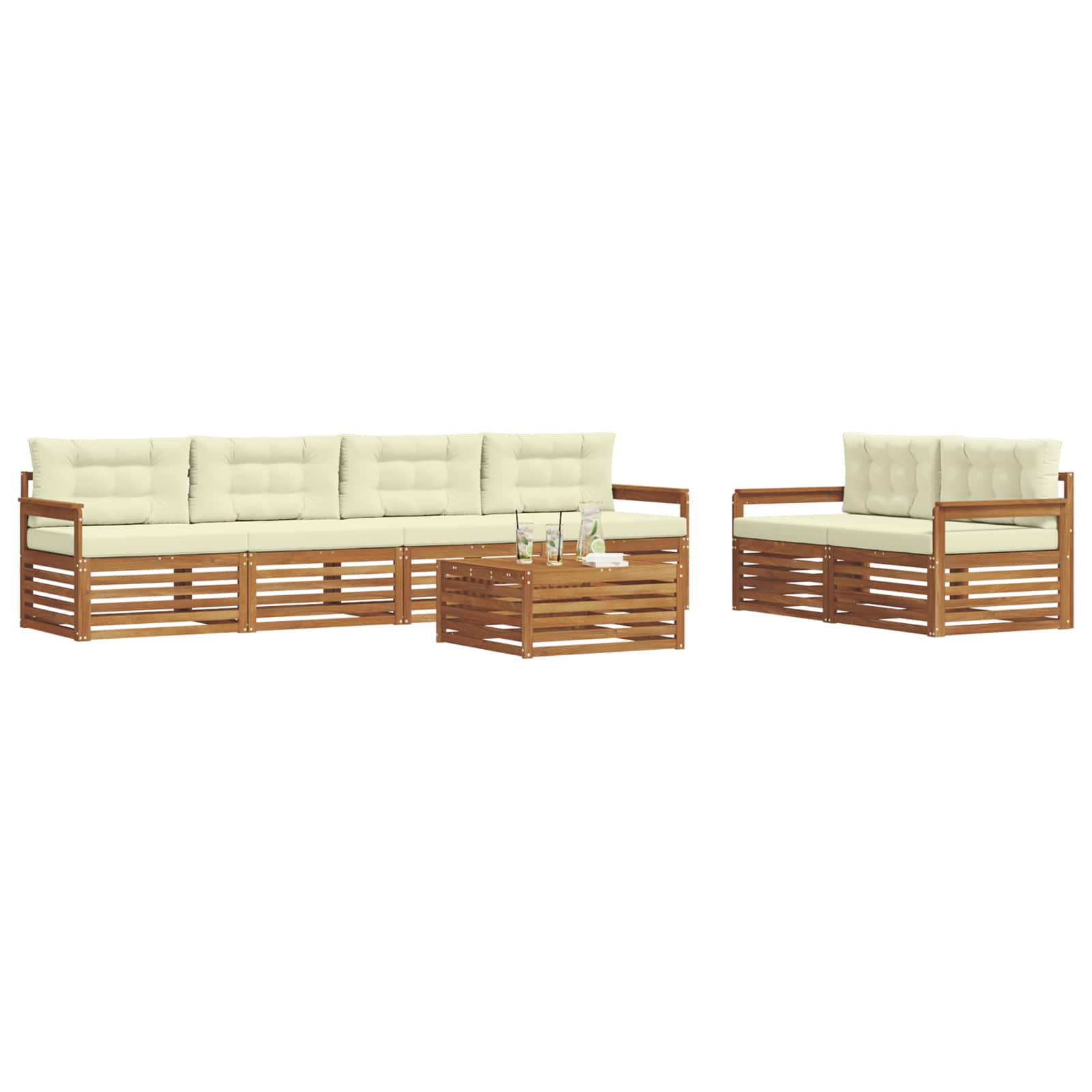 Buiten bankenset met kussen 7 pcs Natuurlijk en Crème is nu te koop bij PeponiXL, paradijselijk wonen!