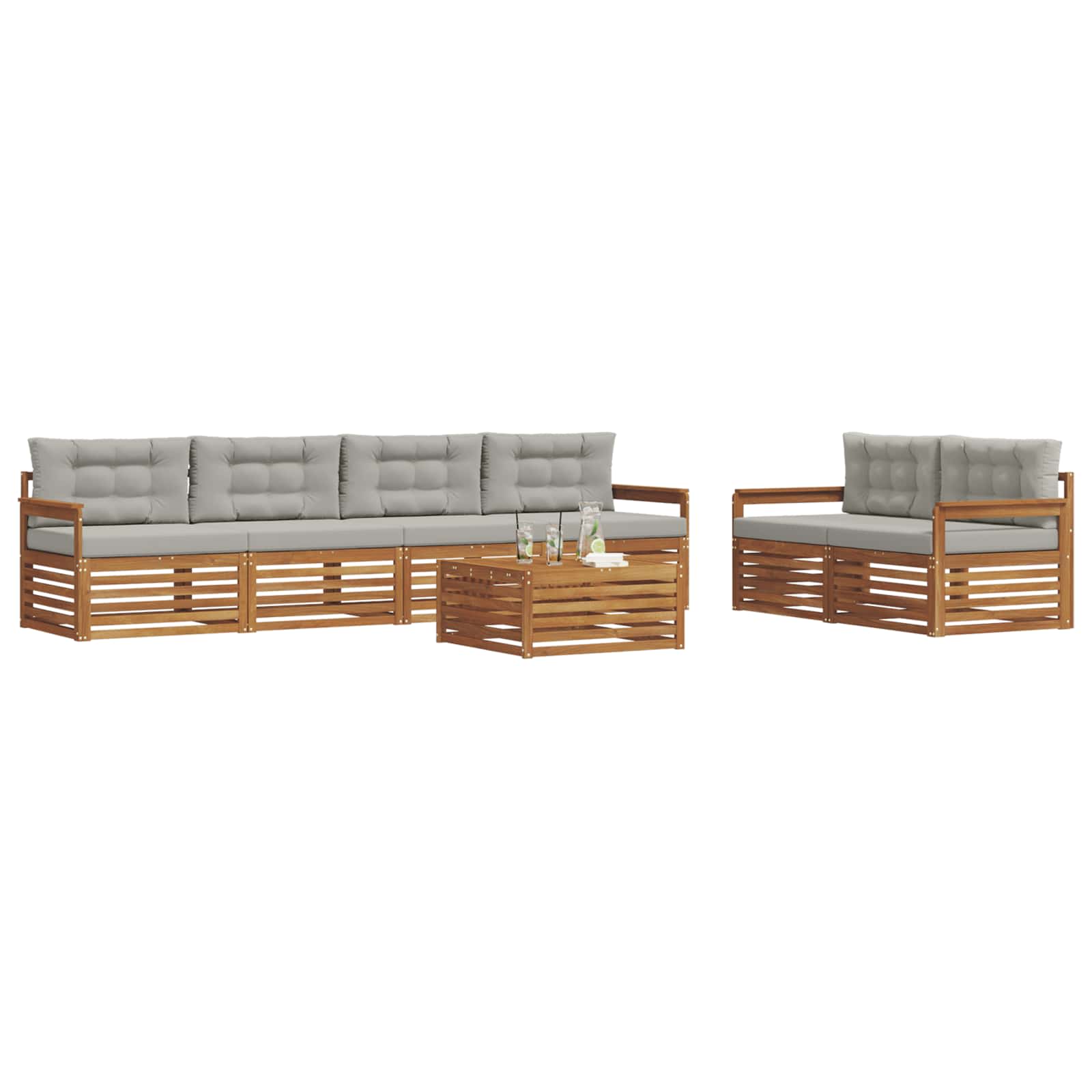 Buiten bankenset met kussen 7 pcs Natuurlijk en Lichtgrijs is nu te koop bij PeponiXL, paradijselijk wonen!
