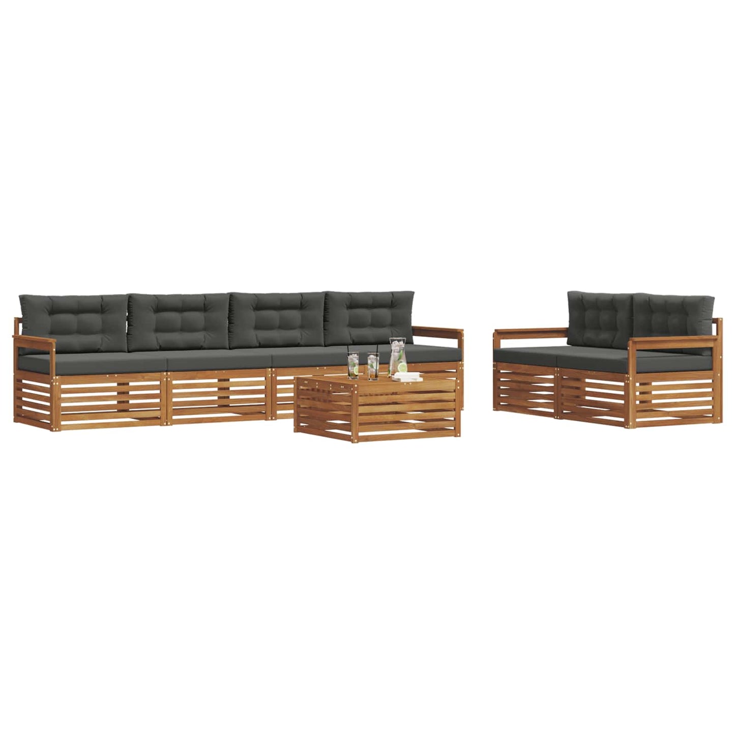 Buiten bankenset met kussen 7 pcs Natuurlijk en Antraciet is nu te koop bij PeponiXL, paradijselijk wonen!