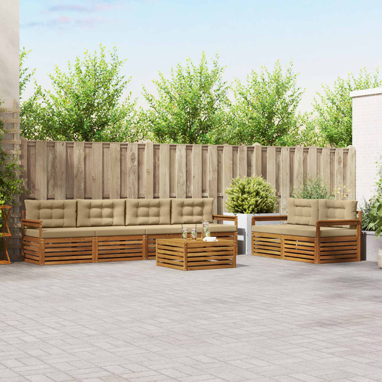 Buiten bankenset met kussen 7 pcs Natuurlijk en Beige is nu te koop bij PeponiXL, paradijselijk wonen!