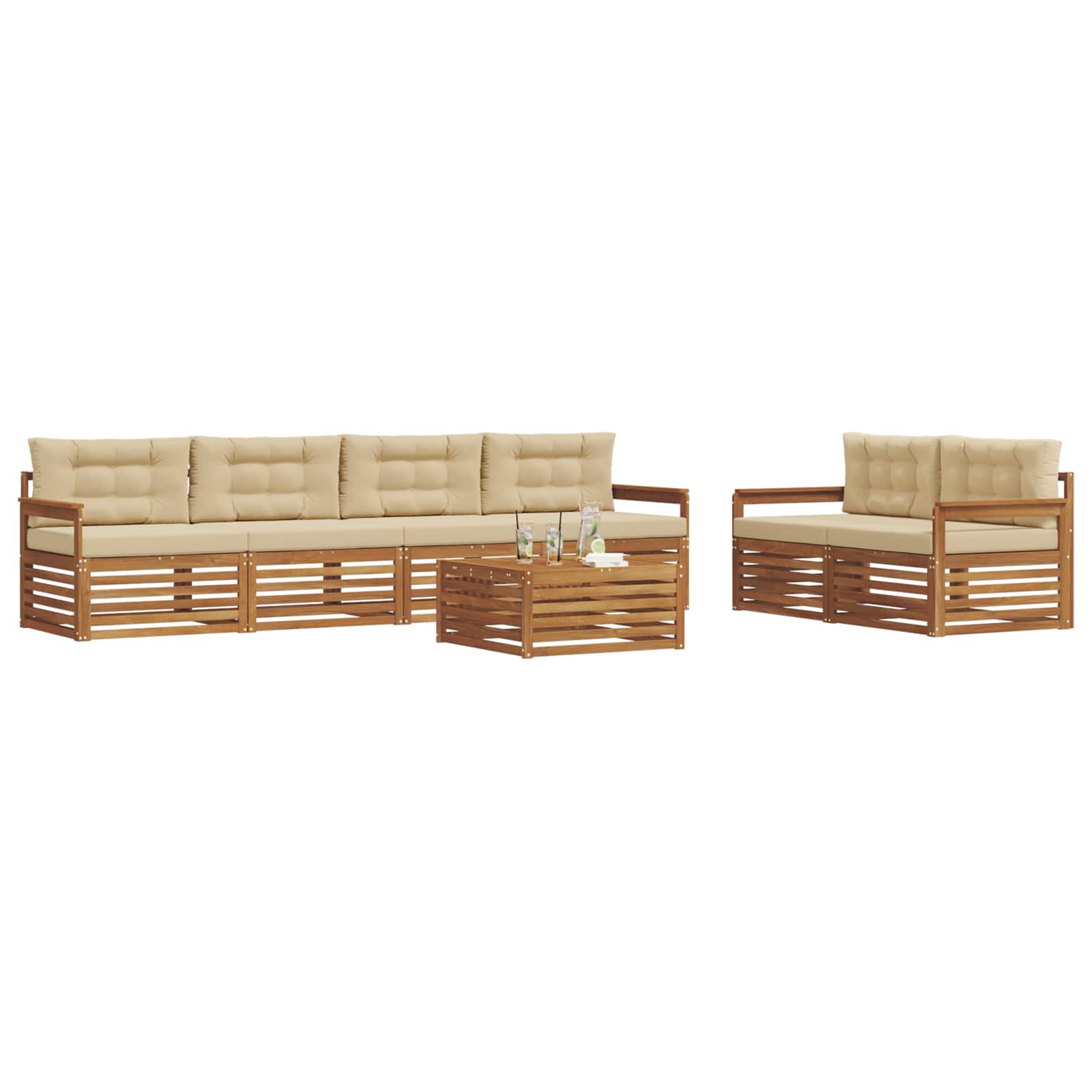 Buiten bankenset met kussen 7 pcs Natuurlijk en Beige is nu te koop bij PeponiXL, paradijselijk wonen!
