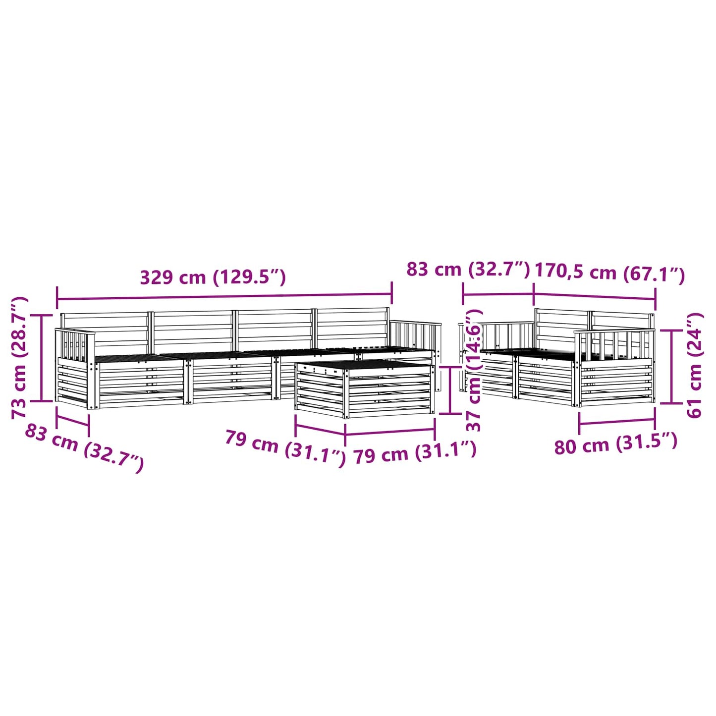 Buiten bankenset 7 pcs Naturel Massief Acaciahout is nu te koop bij PeponiXL, paradijselijk wonen!